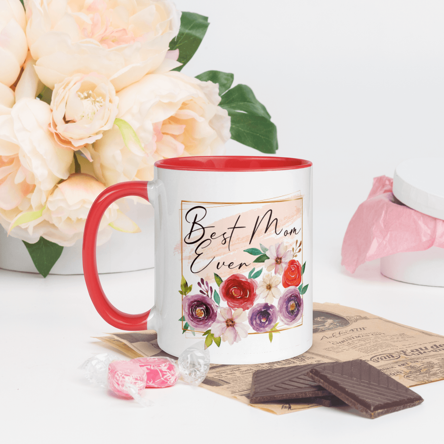 Best Mom Ever! ❤️ Ceramic Mug with Color Accent (Available in Various Colors!) - The Grateful Hearts