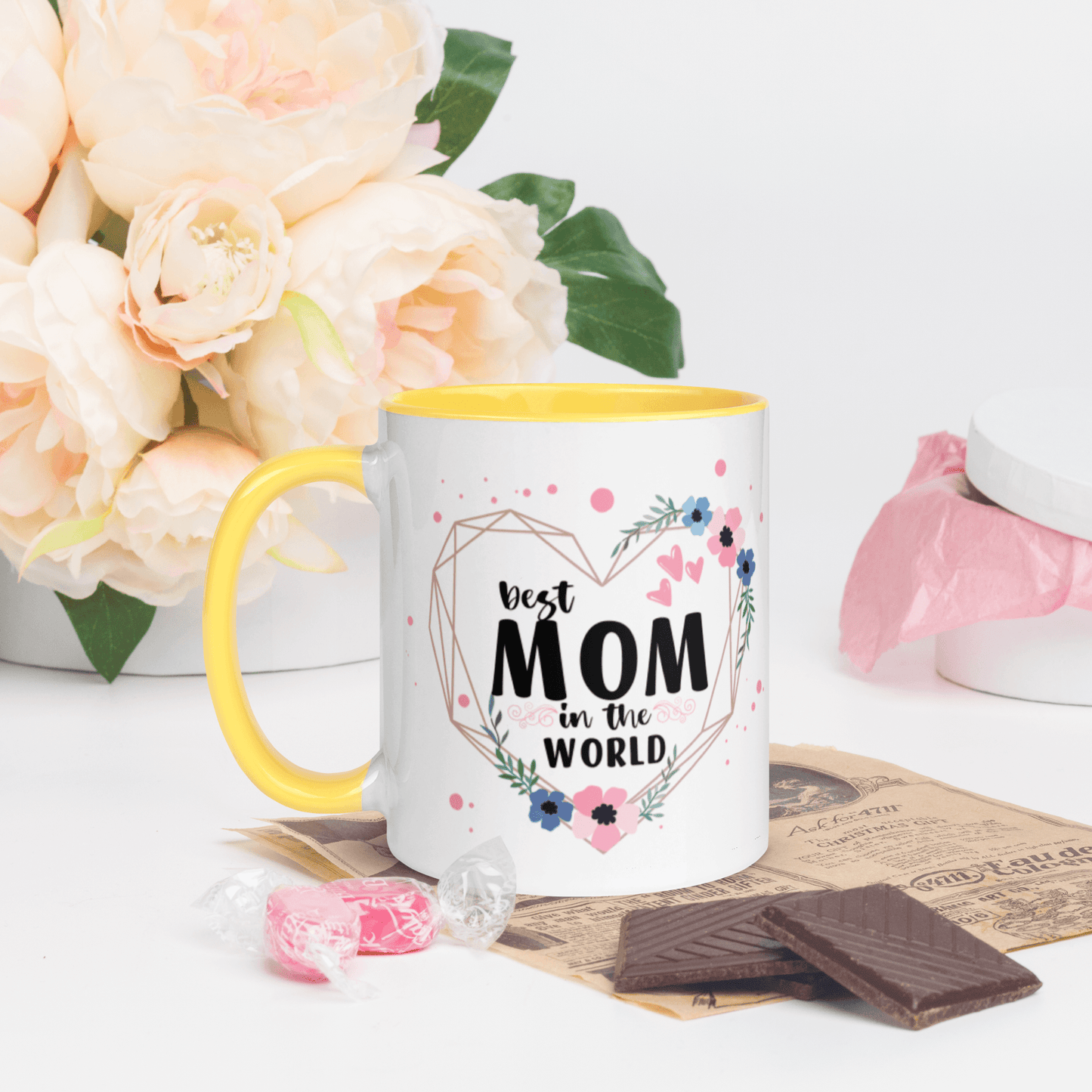 Best Mom in the World! ❤️ Ceramic Mug with Color Accent (Available in Various Colors!) - The Grateful Hearts