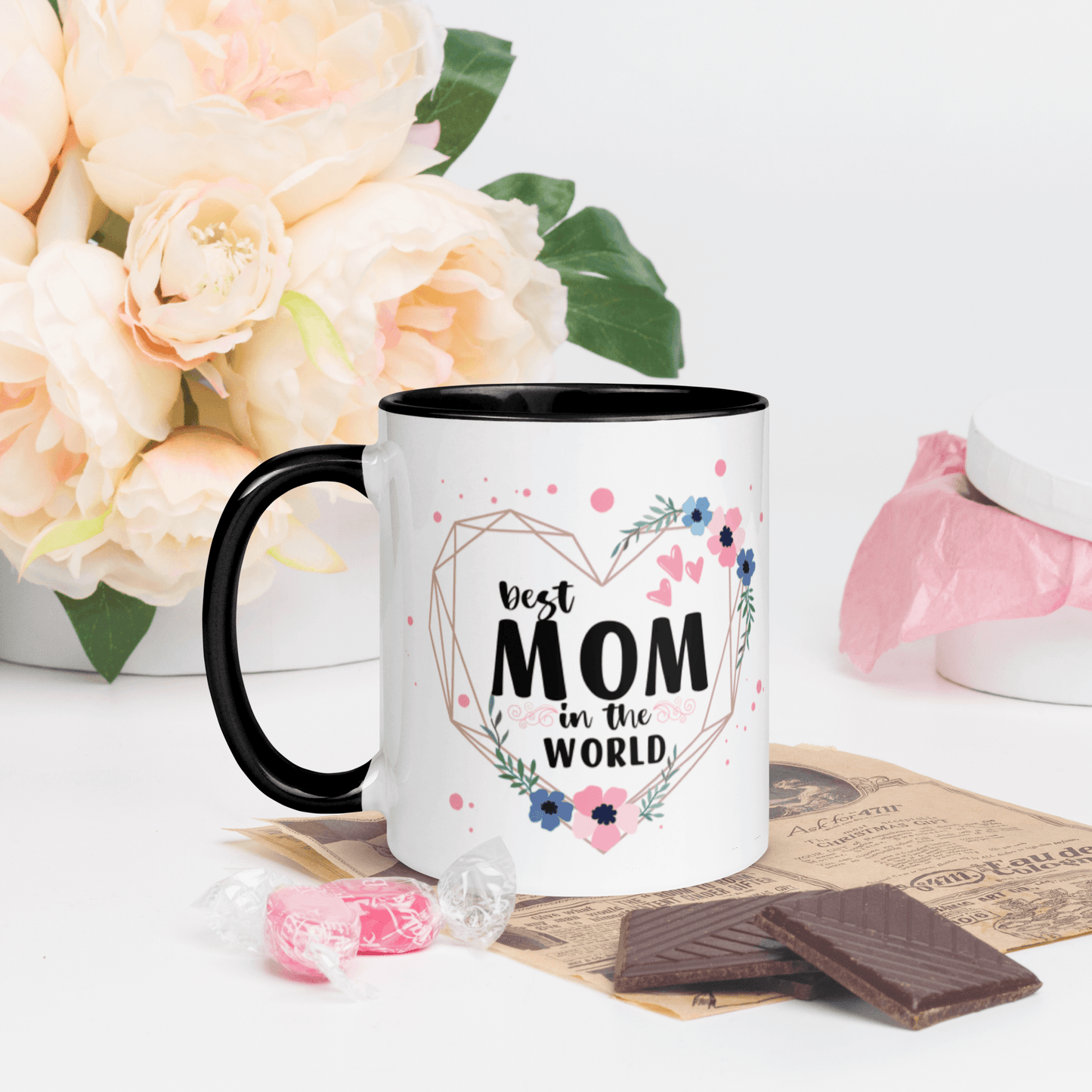 Best Mom in the World! ❤️ Ceramic Mug with Color Accent (Available in Various Colors!) - The Grateful Hearts