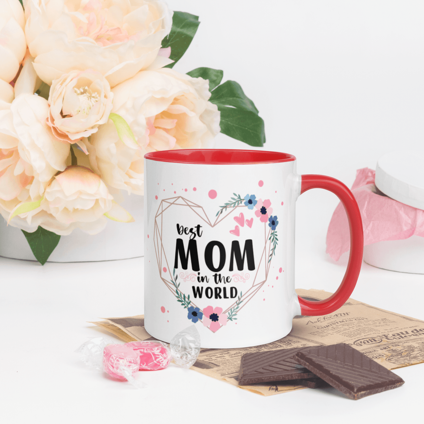 Best Mom in the World! ❤️ Ceramic Mug with Color Accent (Available in Various Colors!) - The Grateful Hearts