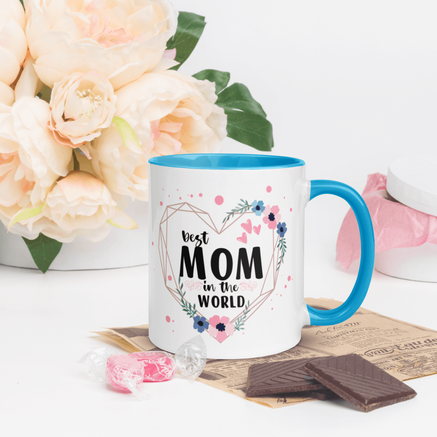 Best Mom in the World! ❤️ Ceramic Mug with Color Accent (Available in Various Colors!) - The Grateful Hearts