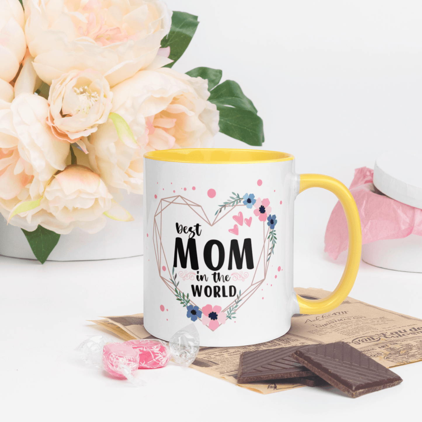 Best Mom in the World! ❤️ Ceramic Mug with Color Accent (Available in Various Colors!) - The Grateful Hearts