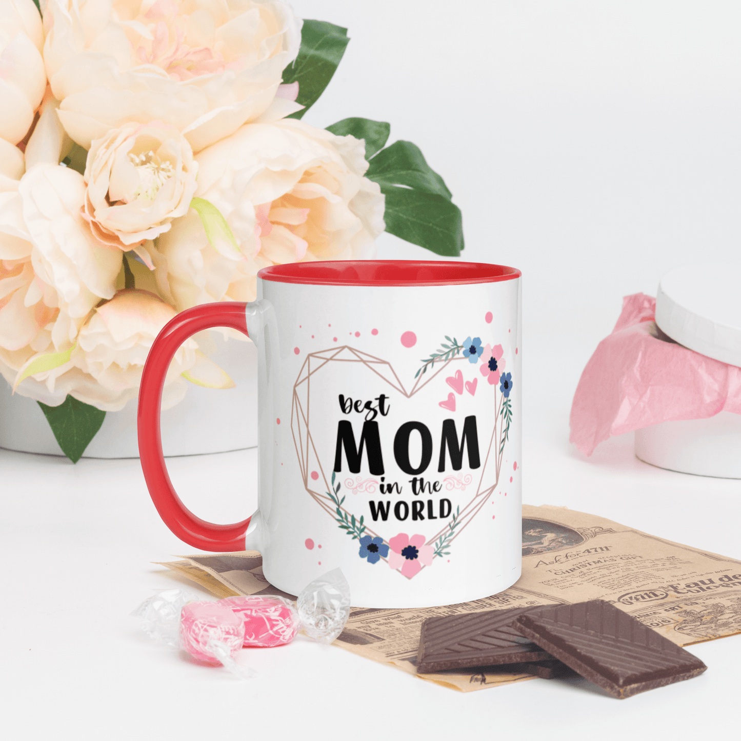 Best Mom in the World! ❤️ Ceramic Mug with Color Accent (Available in Various Colors!) - The Grateful Hearts