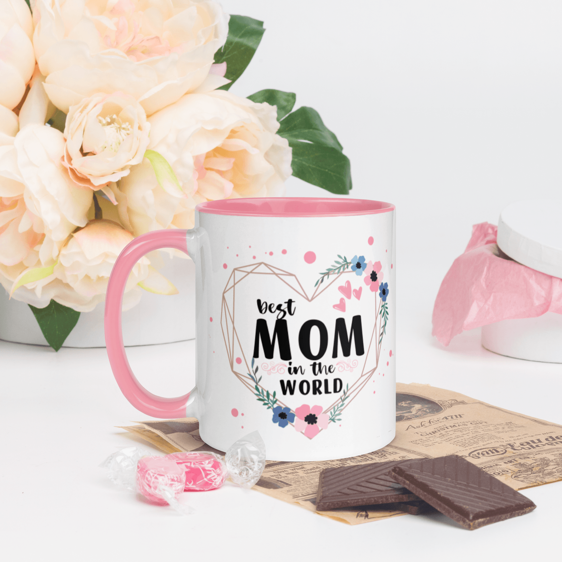 Best Mom in the World! ❤️ Ceramic Mug with Color Accent (Available in Various Colors!) - The Grateful Hearts