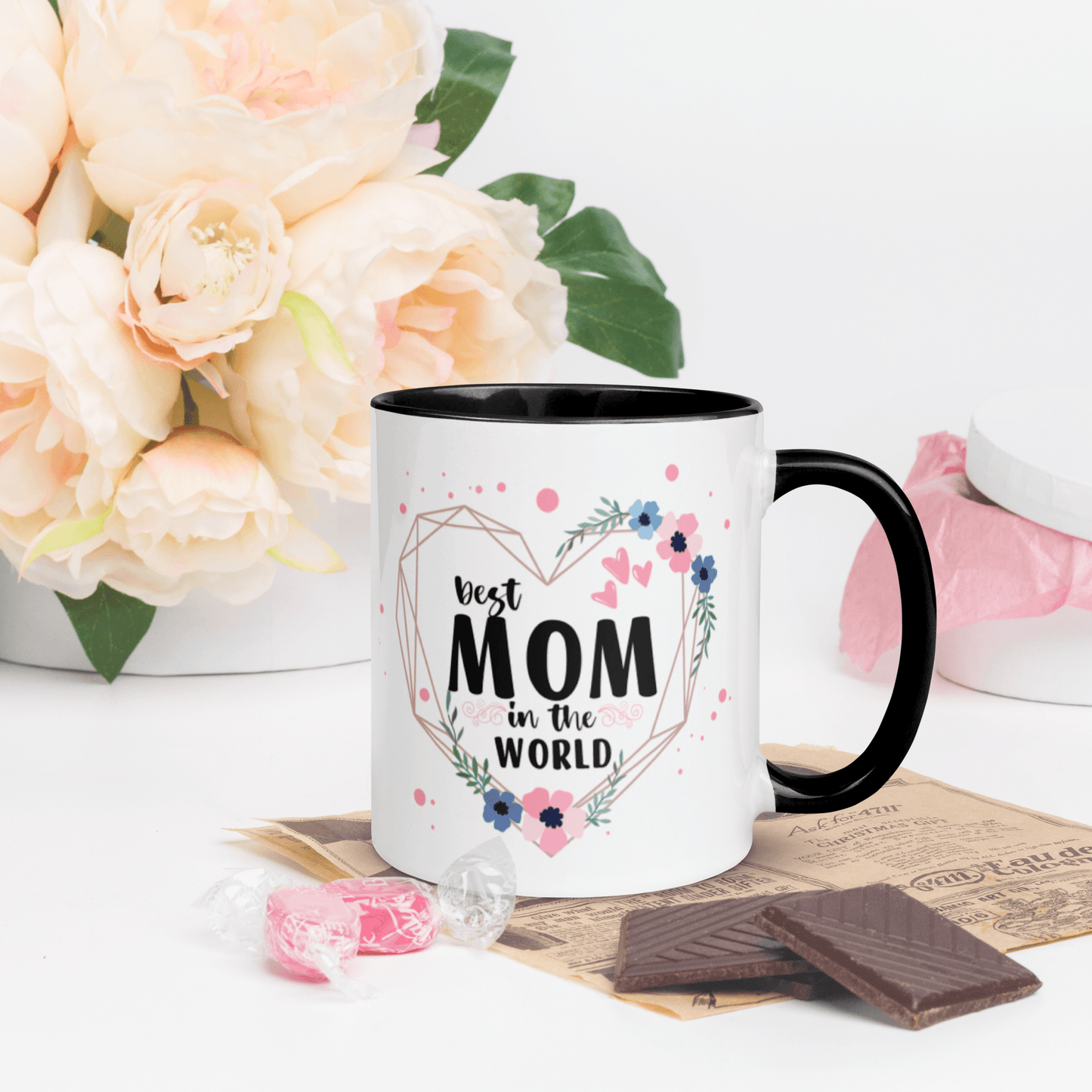 Best Mom in the World! ❤️ Ceramic Mug with Color Accent (Available in Various Colors!) - The Grateful Hearts