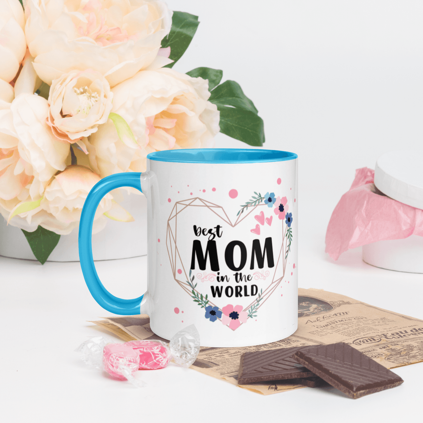 Best Mom in the World! ❤️ Ceramic Mug with Color Accent (Available in Various Colors!) - The Grateful Hearts