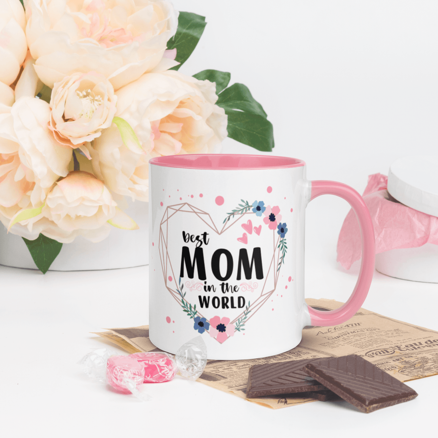 Best Mom in the World! ❤️ Ceramic Mug with Color Accent (Available in Various Colors!) - The Grateful Hearts