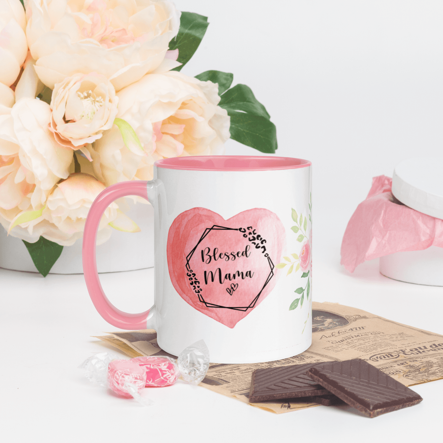 Blessed Mama ❤️ Ceramic Mug with Color Accent (Available in Various Colors!) - The Grateful Hearts