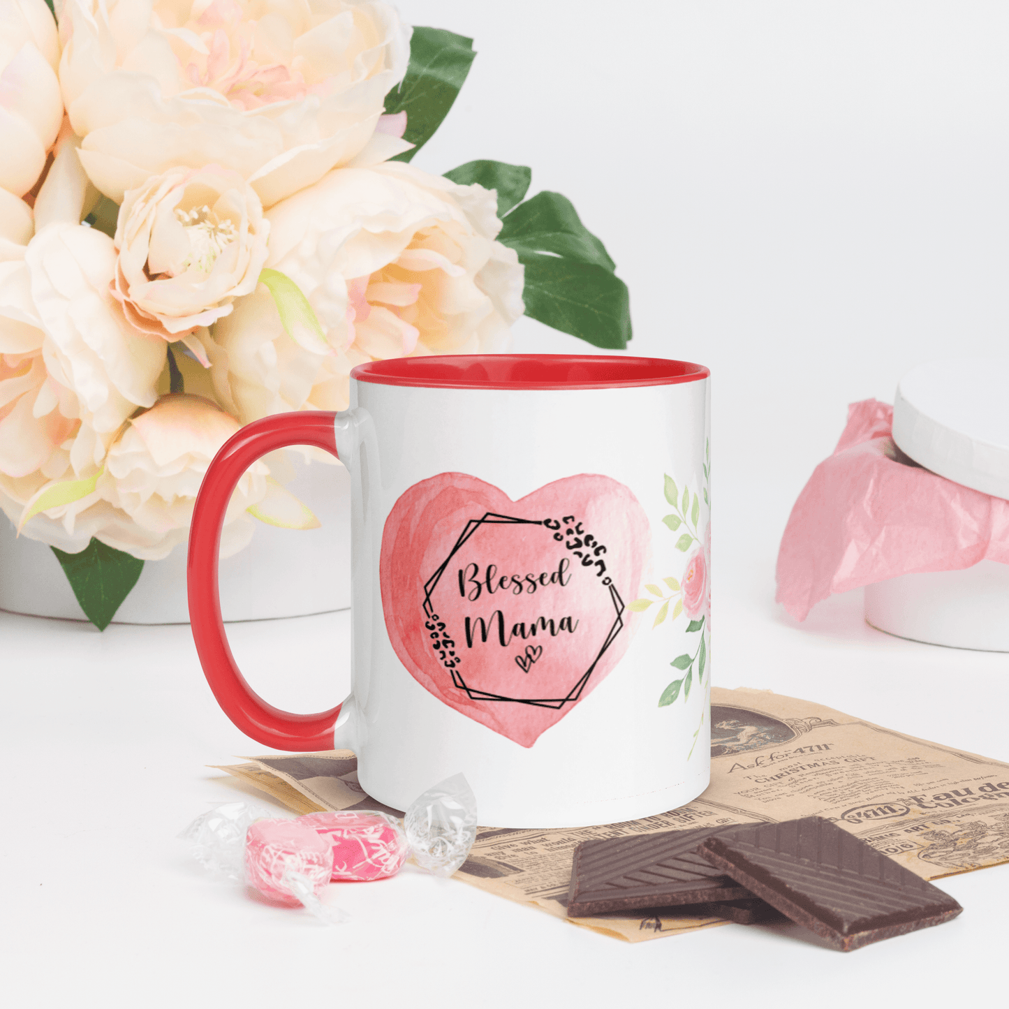 Blessed Mama ❤️ Ceramic Mug with Color Accent (Available in Various Colors!) - The Grateful Hearts