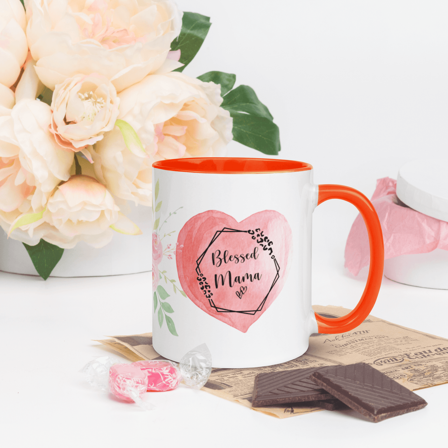 Blessed Mama ❤️ Ceramic Mug with Color Accent (Available in Various Colors!) - The Grateful Hearts