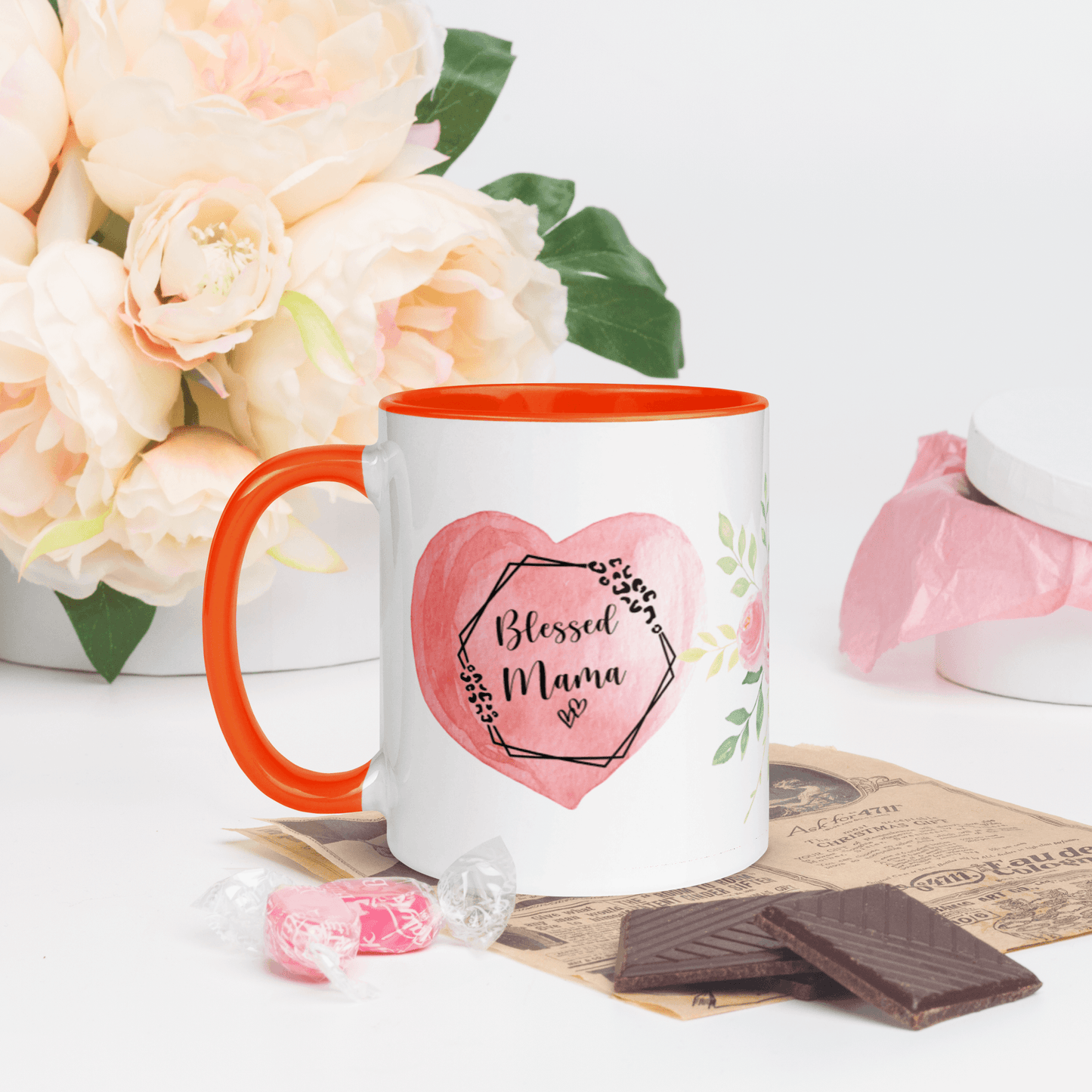 Blessed Mama ❤️ Ceramic Mug with Color Accent (Available in Various Colors!) - The Grateful Hearts