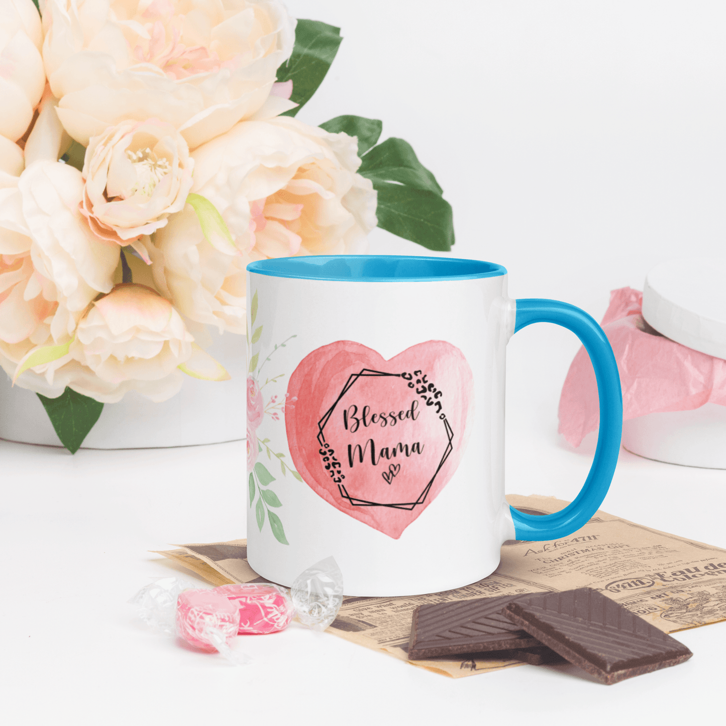 Blessed Mama ❤️ Ceramic Mug with Color Accent (Available in Various Colors!) - The Grateful Hearts