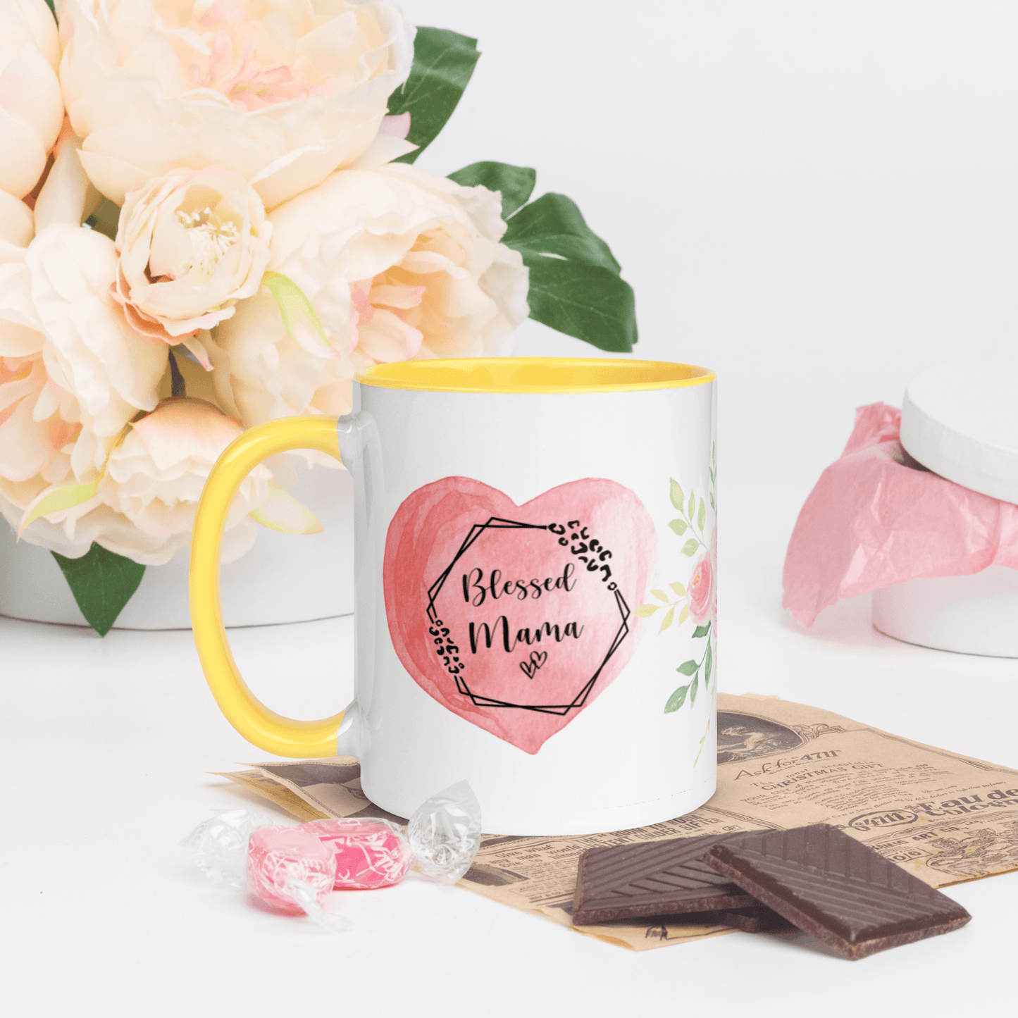Blessed Mama ❤️ Ceramic Mug with Color Accent (Available in Various Colors!) - The Grateful Hearts