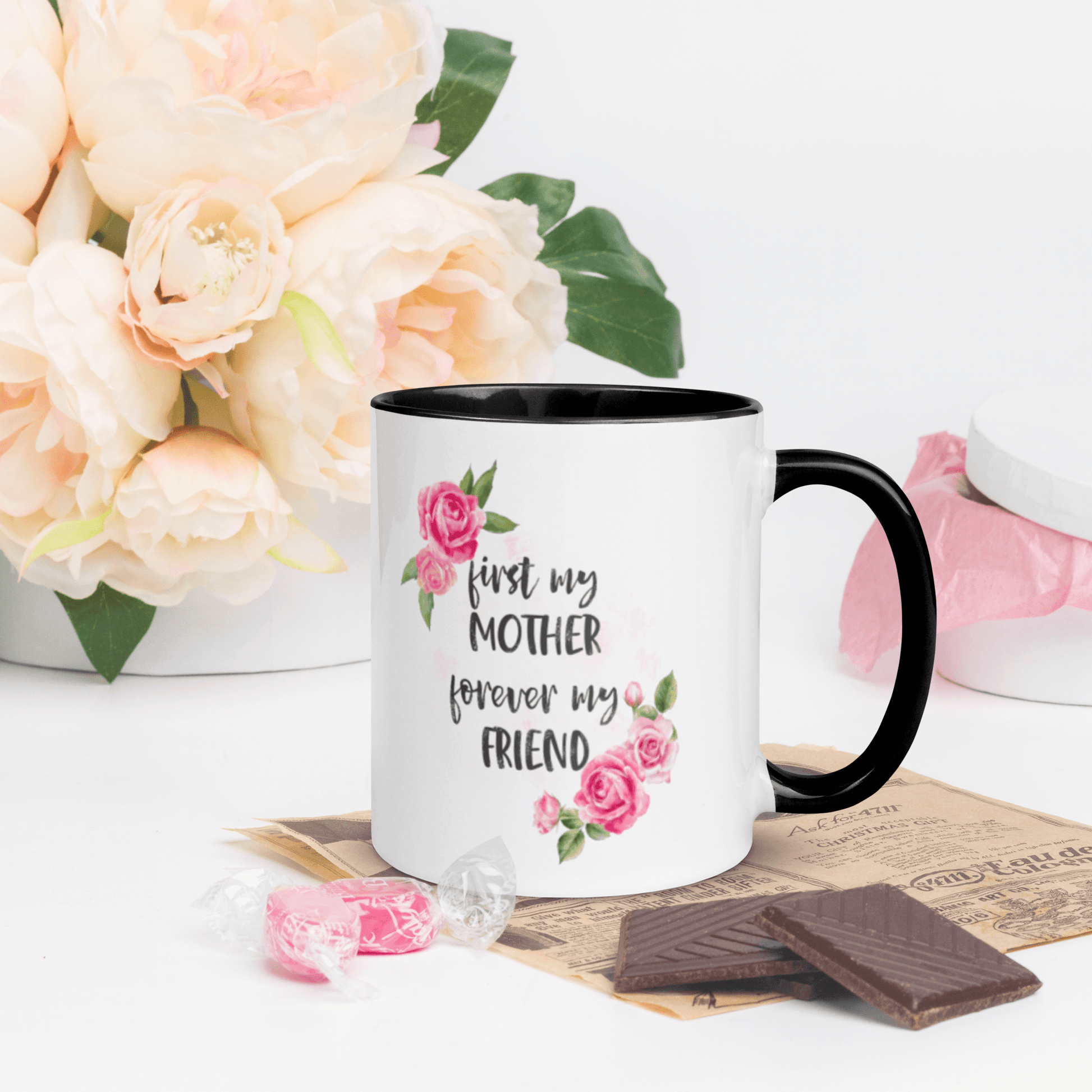 First my Mother, Forever My Friend ❤️ Ceramic Mug with Color Accent (Available in Various Colors!) - The Grateful Hearts