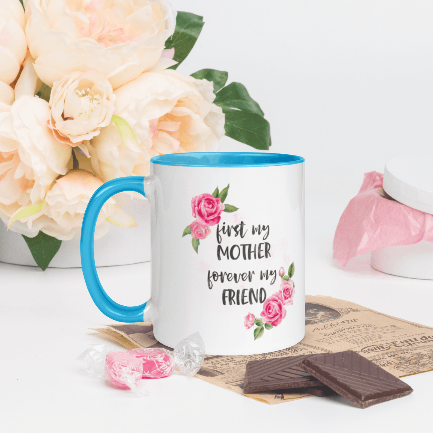 First my Mother, Forever My Friend ❤️ Ceramic Mug with Color Accent (Available in Various Colors!) - The Grateful Hearts