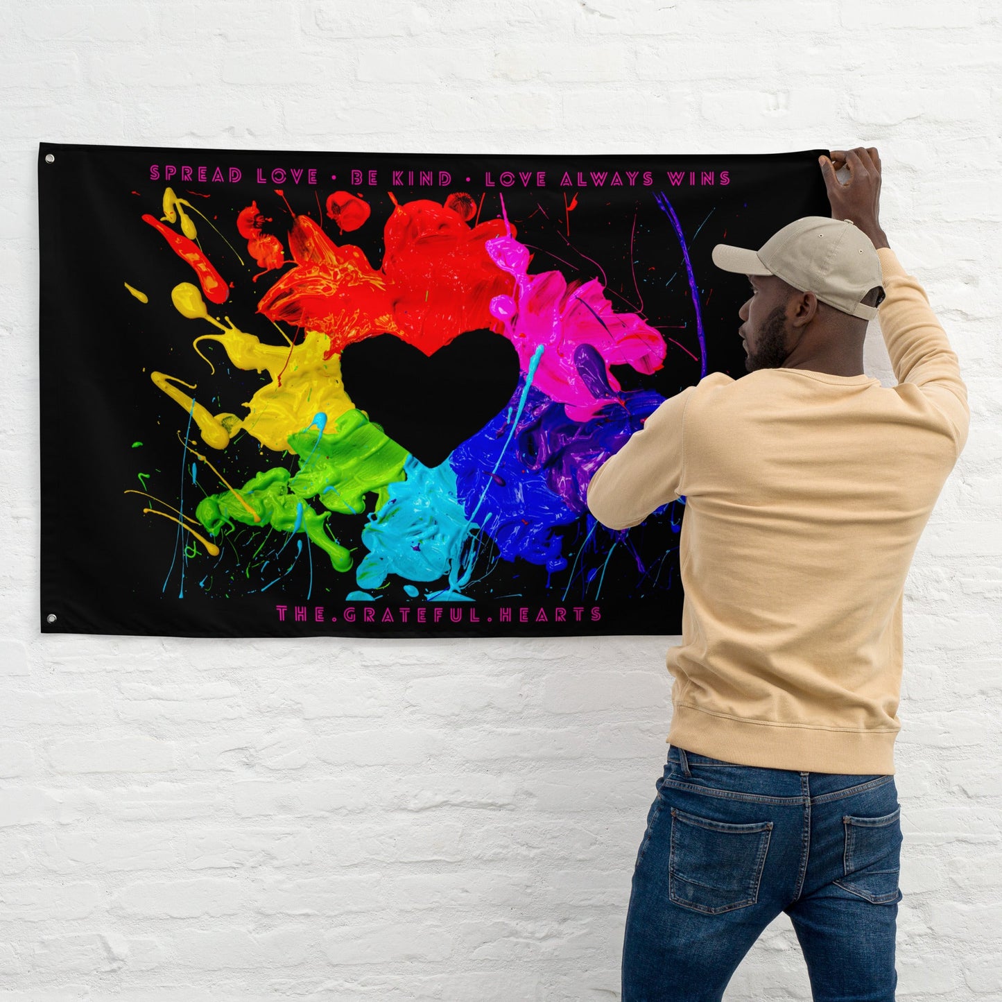 Heart Splash Art Flag ❤️ Spread Love ❤️ Be Kind ❤️ Love Always Wins ❤️ - The Grateful Hearts