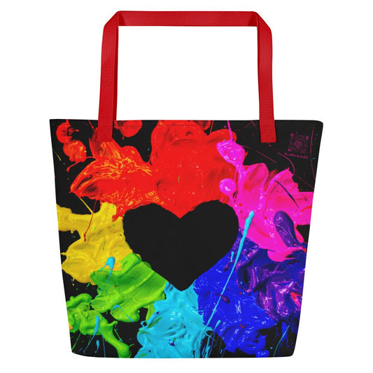 Heart Splash Large All-Over Print Tote Bag with inside Pocket - The Grateful Hearts