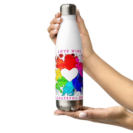 Heart Splash Stainless Steel Water Bottle (White) - The Grateful Hearts