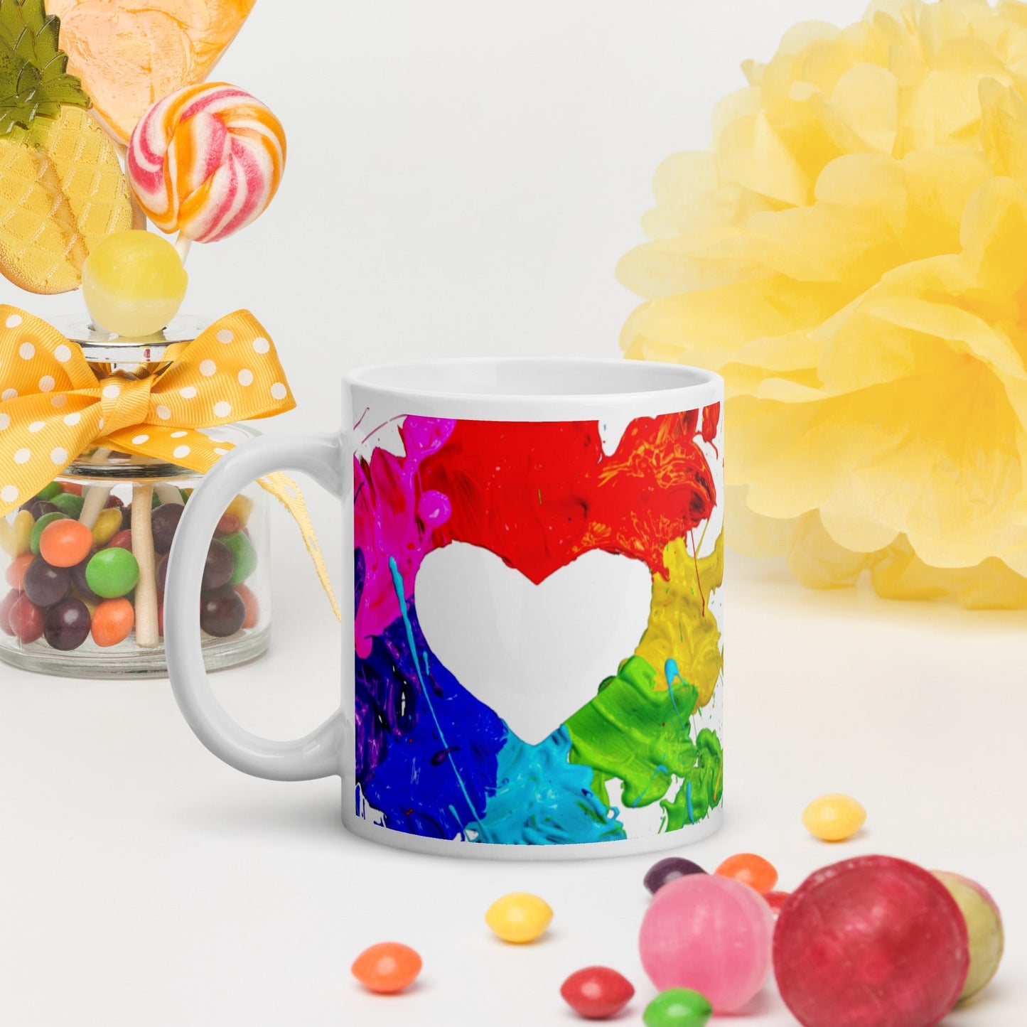 Heart Splash White Glossy Mug (11oz & 15oz sizes available) - The Grateful Hearts
