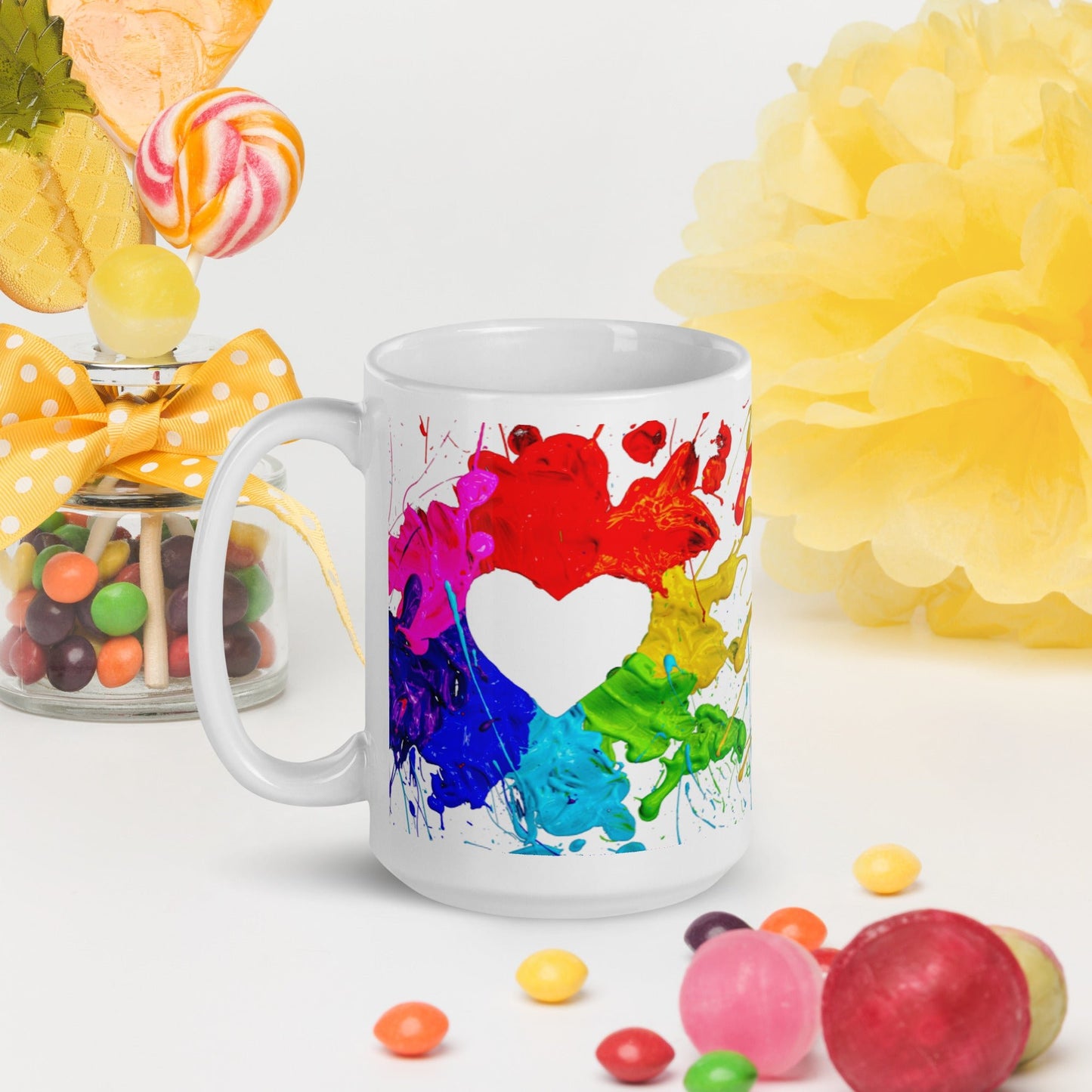 Heart Splash White Glossy Mug (11oz & 15oz sizes available) - The Grateful Hearts