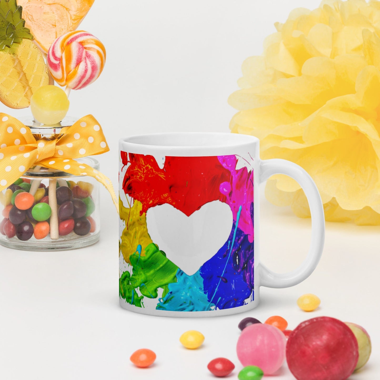 Heart Splash White Glossy Mug (11oz & 15oz sizes available) - The Grateful Hearts