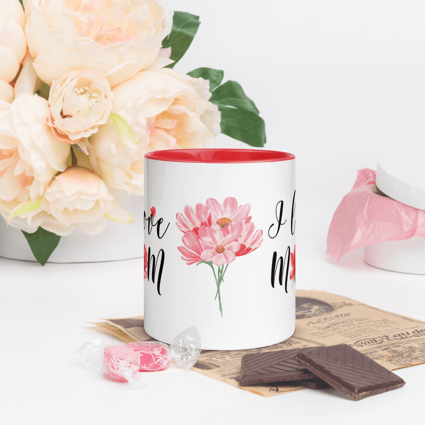 I Love Mom ❤️ Ceramic Mug with Color Accent (Available in Various Colors!) - The Grateful Hearts