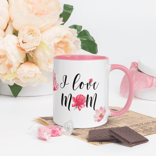 I Love Mom ❤️ Ceramic Mug with Color Accent (Available in Various Colors!) - The Grateful Hearts