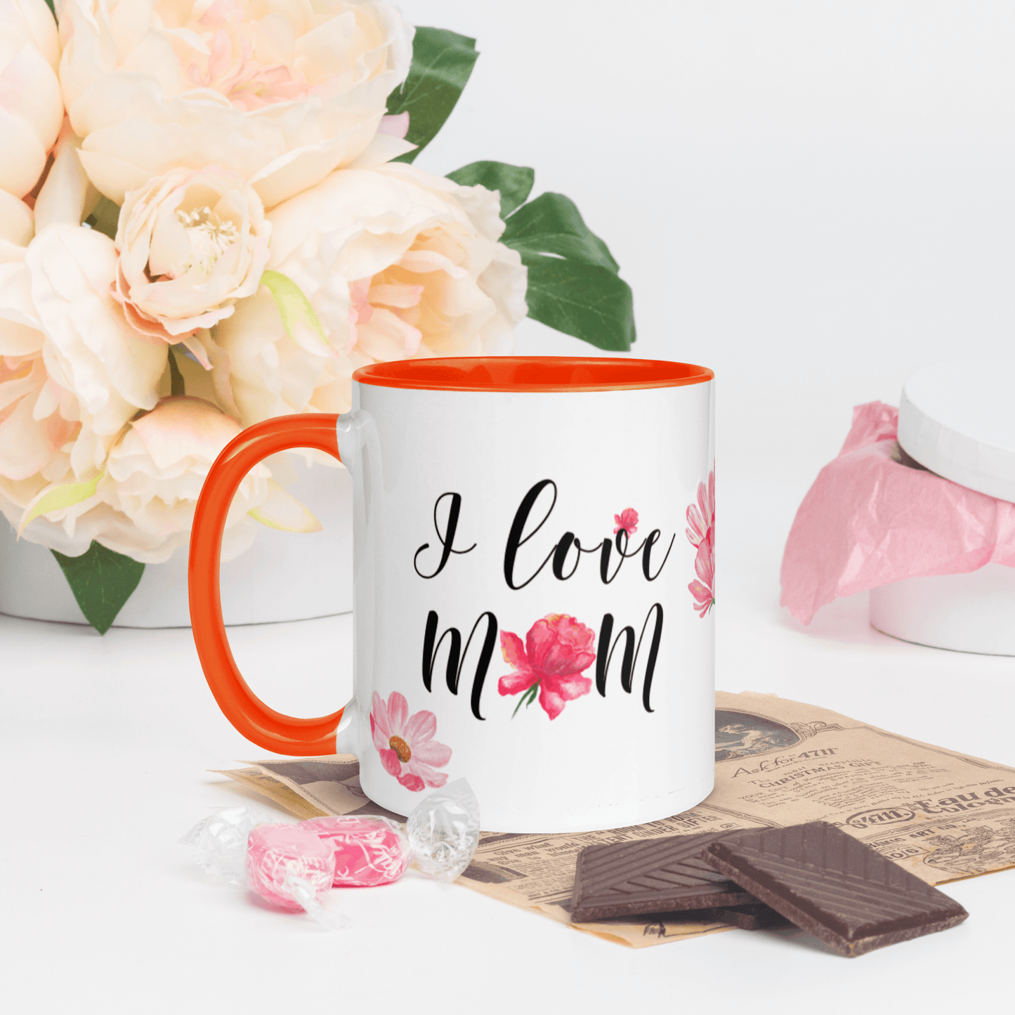 I Love Mom ❤️ Ceramic Mug with Color Accent (Available in Various Colors!) - The Grateful Hearts