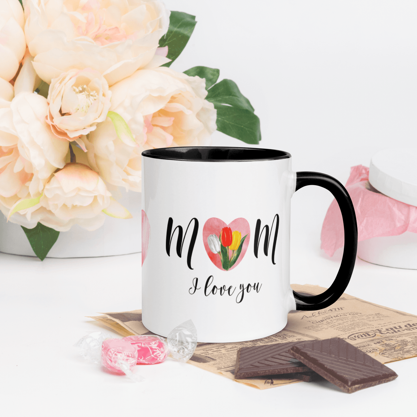 Mom I Love You! ❤️ Ceramic Mug with Color Accent (Available in Various Colors!) - The Grateful Hearts