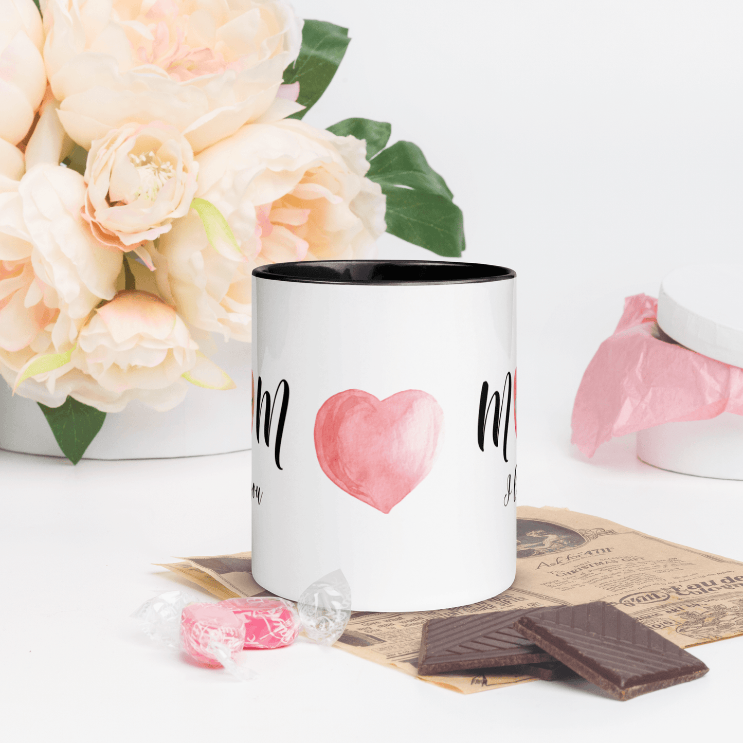 Mom I Love You! ❤️ Ceramic Mug with Color Accent (Available in Various Colors!) - The Grateful Hearts