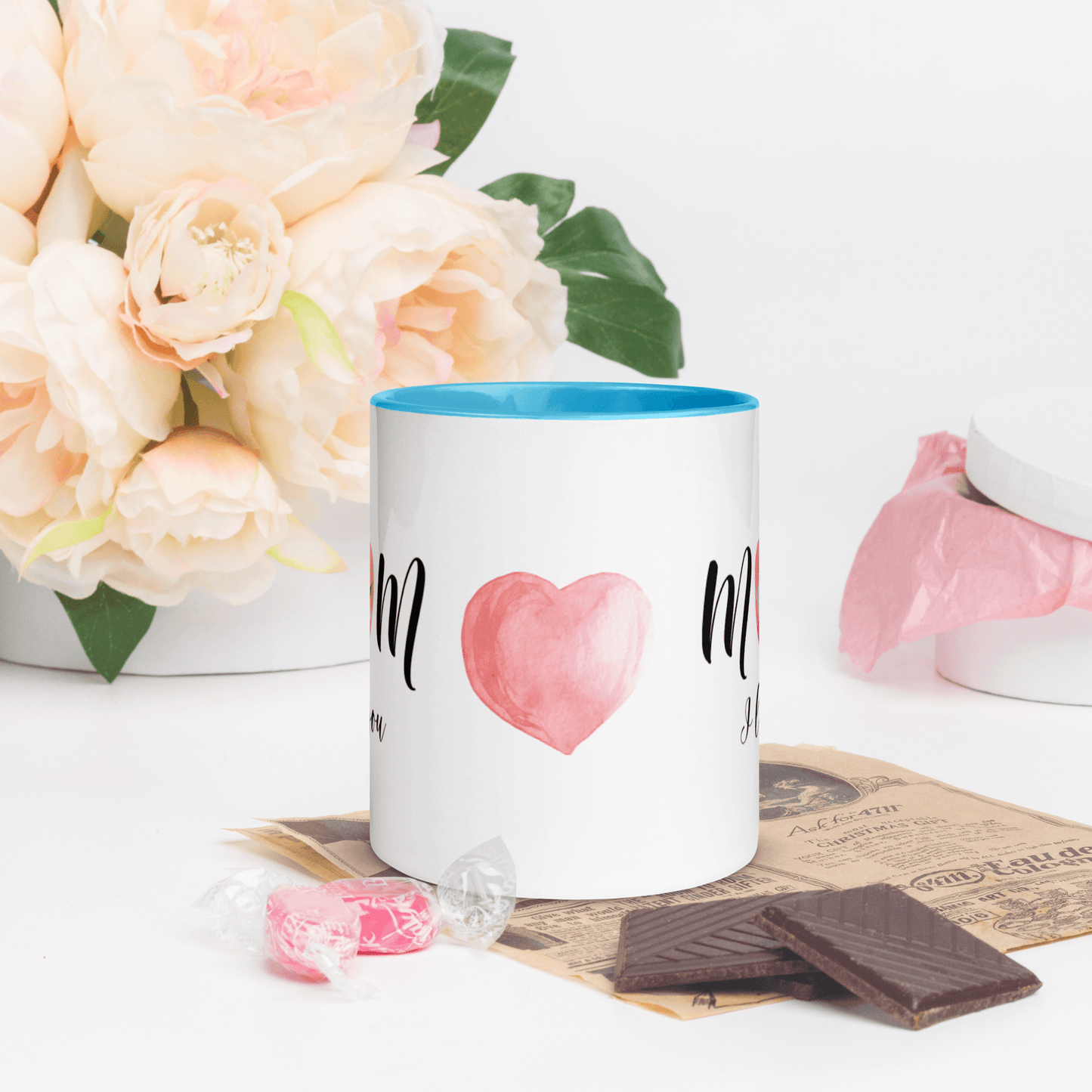 Mom I Love You! ❤️ Ceramic Mug with Color Accent (Available in Various Colors!) - The Grateful Hearts