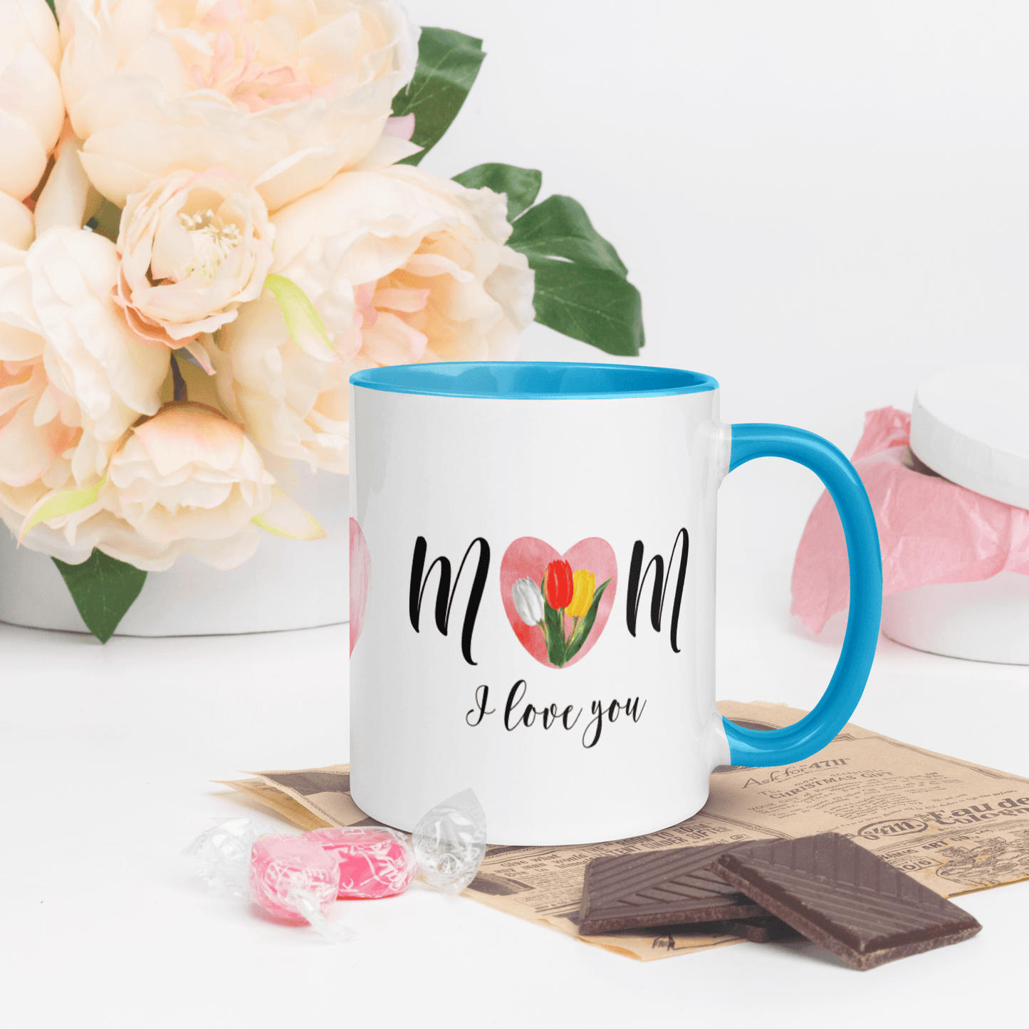 Mom I Love You! ❤️ Ceramic Mug with Color Accent (Available in Various Colors!) - The Grateful Hearts