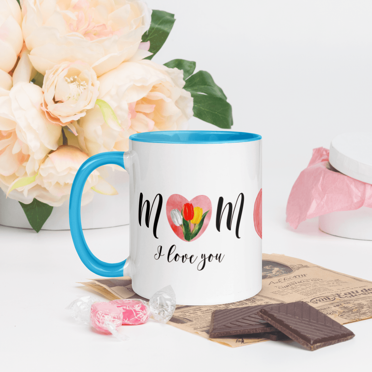 Mom I Love You! ❤️ Ceramic Mug with Color Accent (Available in Various Colors!) - The Grateful Hearts
