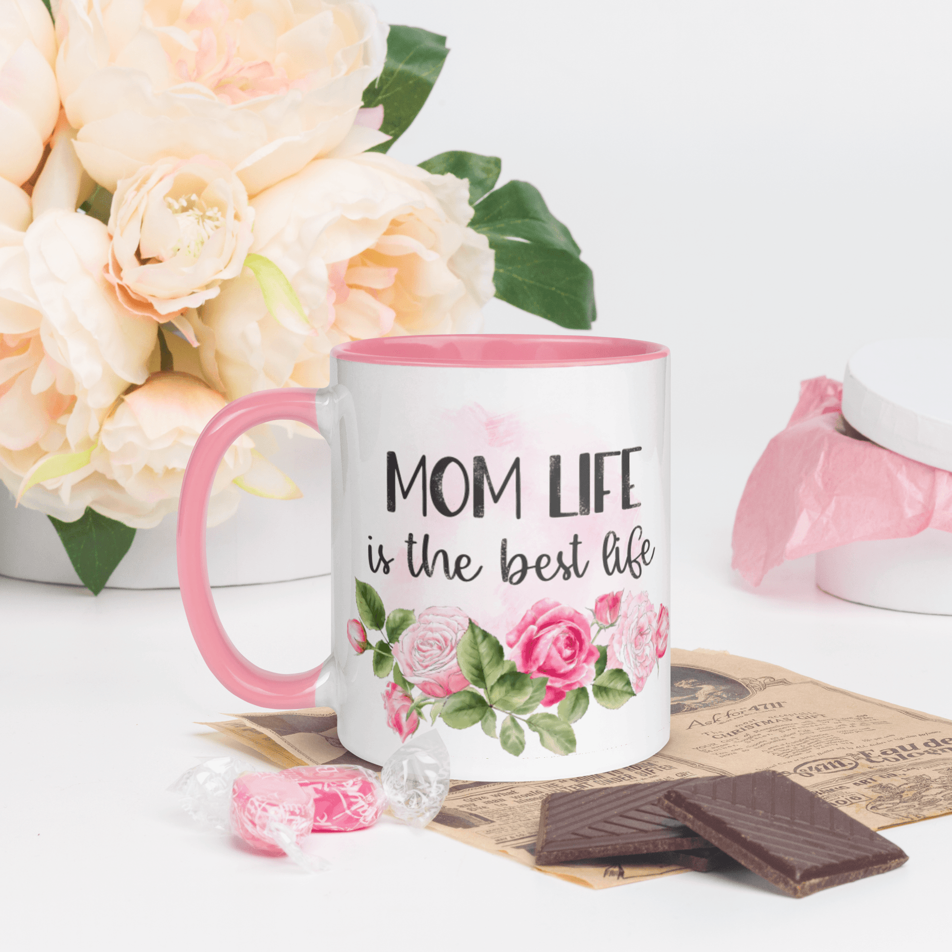 Mom Life is the Best Life ❤️ Ceramic Mug with Color Accent (Available in Various Colors!) - The Grateful Hearts