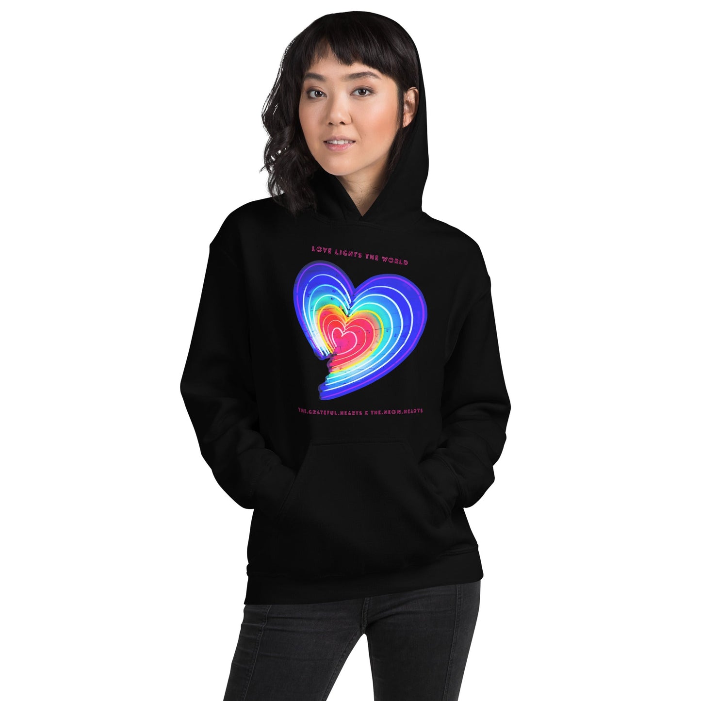 The Neon Heart - Love Lights The World ✨❤️ Heavy Blend Unisex Hoodie (Available in Various Colors!) - The Grateful Hearts