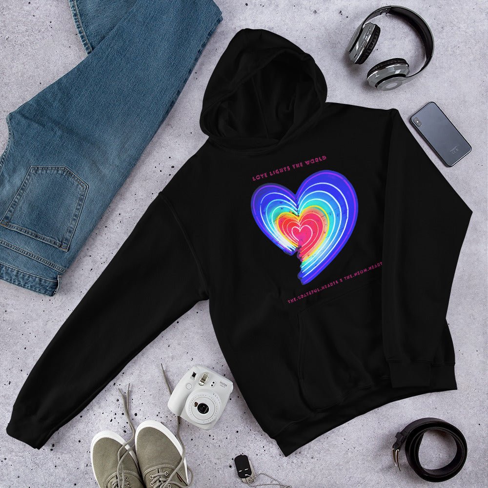 The Neon Heart - Love Lights The World ✨❤️ Heavy Blend Unisex Hoodie (Available in Various Colors!) - The Grateful Hearts