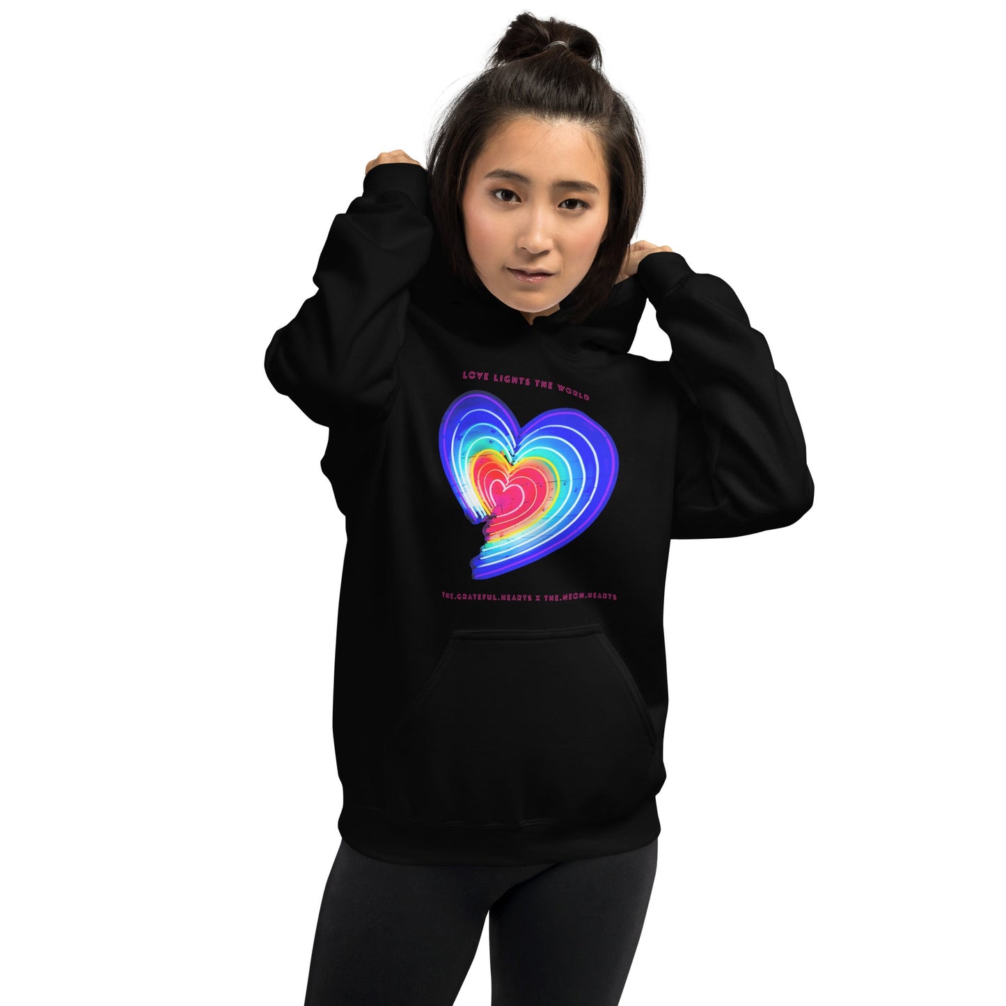 The Neon Heart - Love Lights The World ✨❤️ Heavy Blend Unisex Hoodie (Available in Various Colors!) - The Grateful Hearts