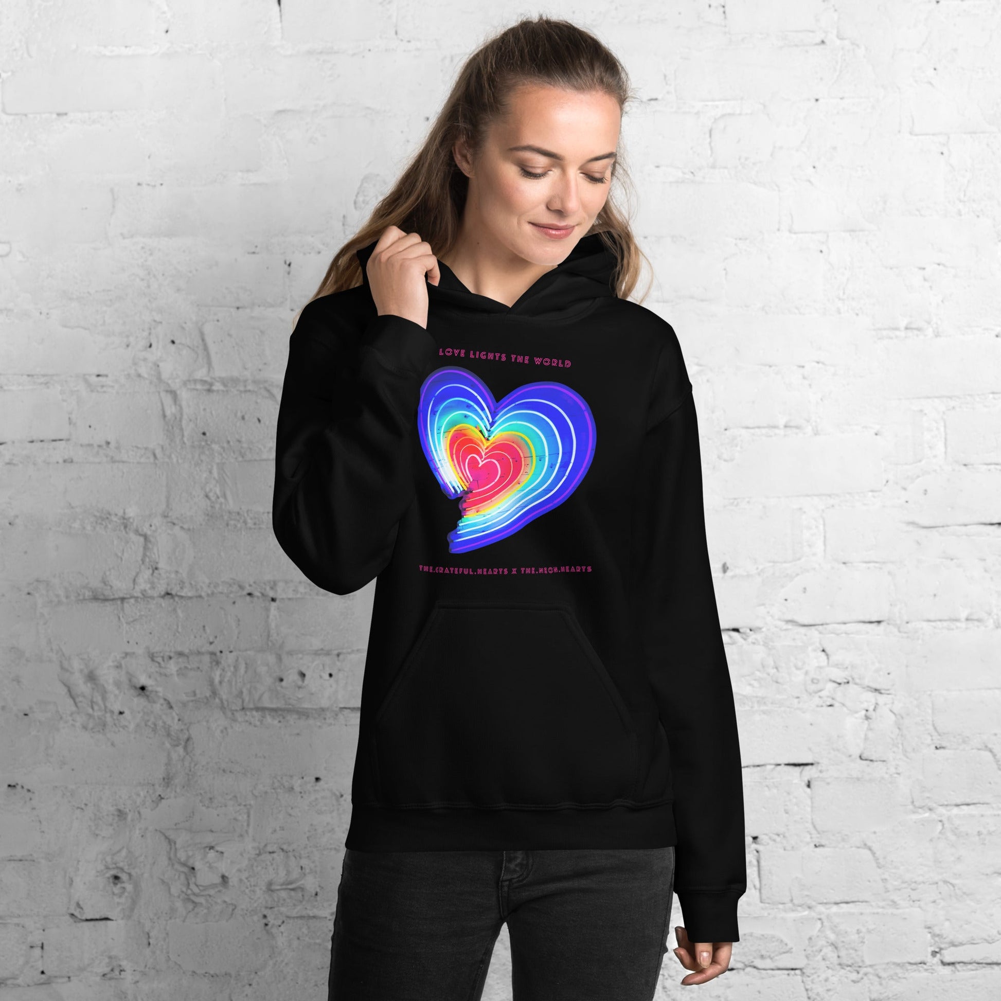 The Neon Heart - Love Lights The World ✨❤️ Heavy Blend Unisex Hoodie (Available in Various Colors!) - The Grateful Hearts