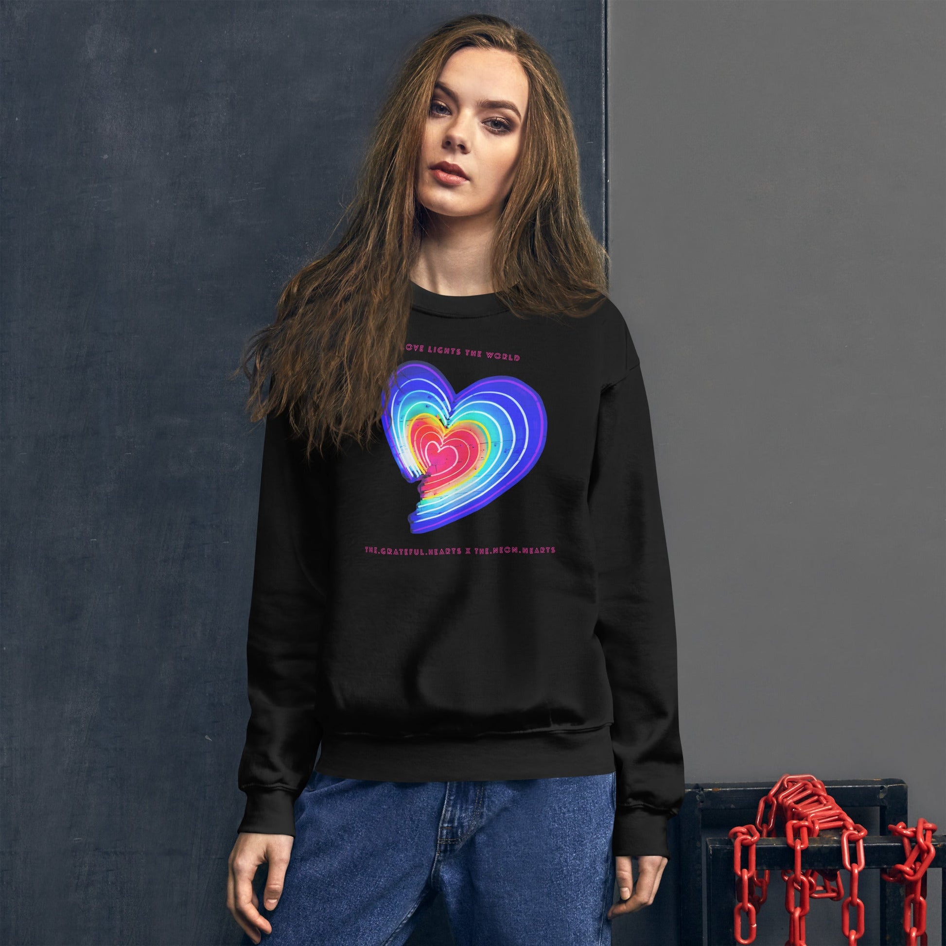 The Neon Heart - Love Lights The World ✨❤️ Unisex Sweatshirt (Available in Various Colors!) - The Grateful Hearts