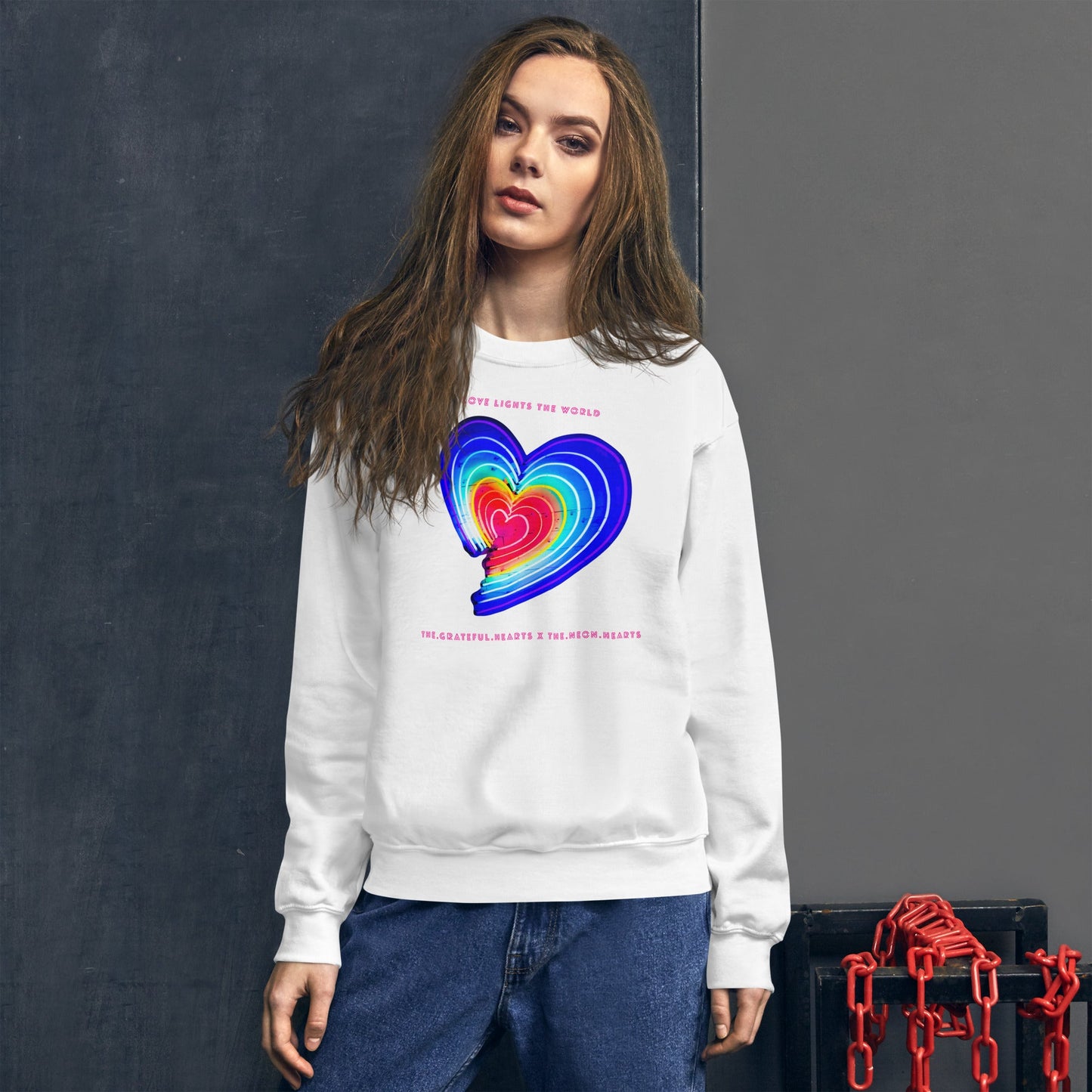 The Neon Heart - Love Lights The World ✨❤️ Unisex Sweatshirt (Available in Various Colors!) - The Grateful Hearts