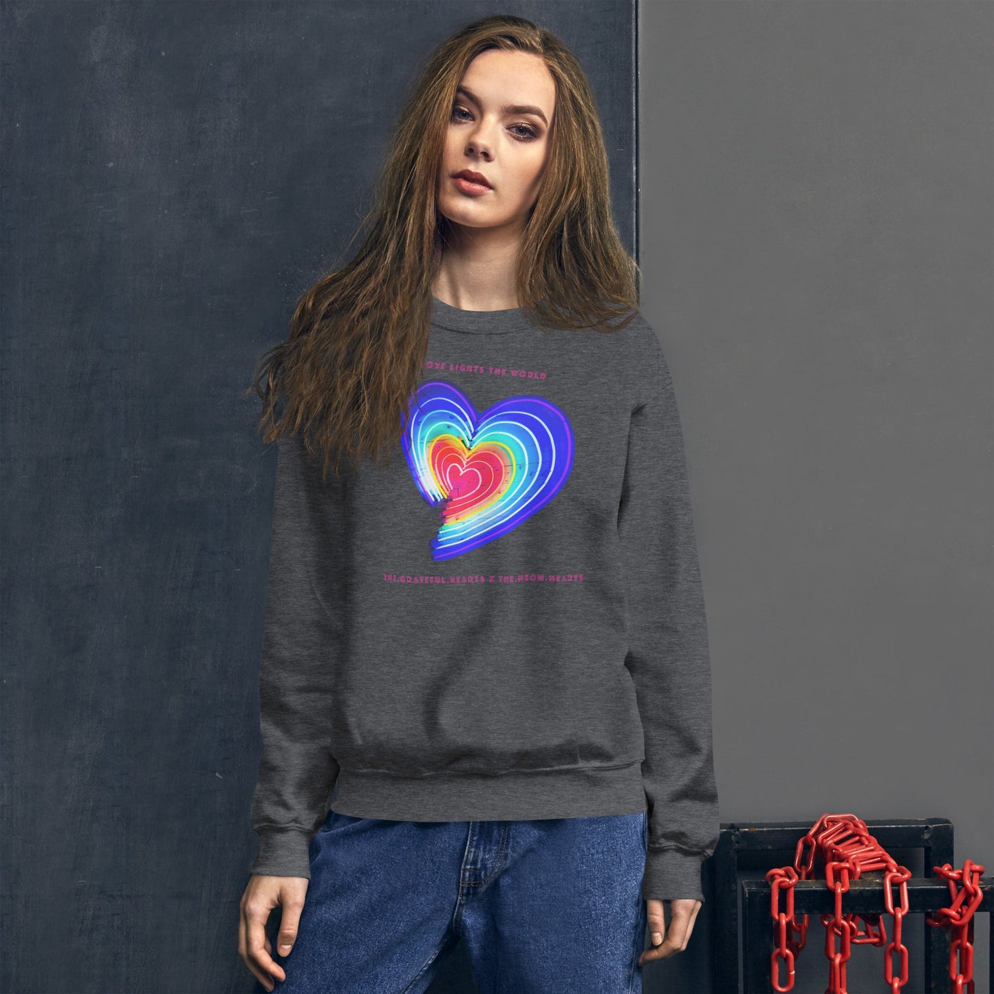 The Neon Heart - Love Lights The World ✨❤️ Unisex Sweatshirt (Available in Various Colors!) - The Grateful Hearts