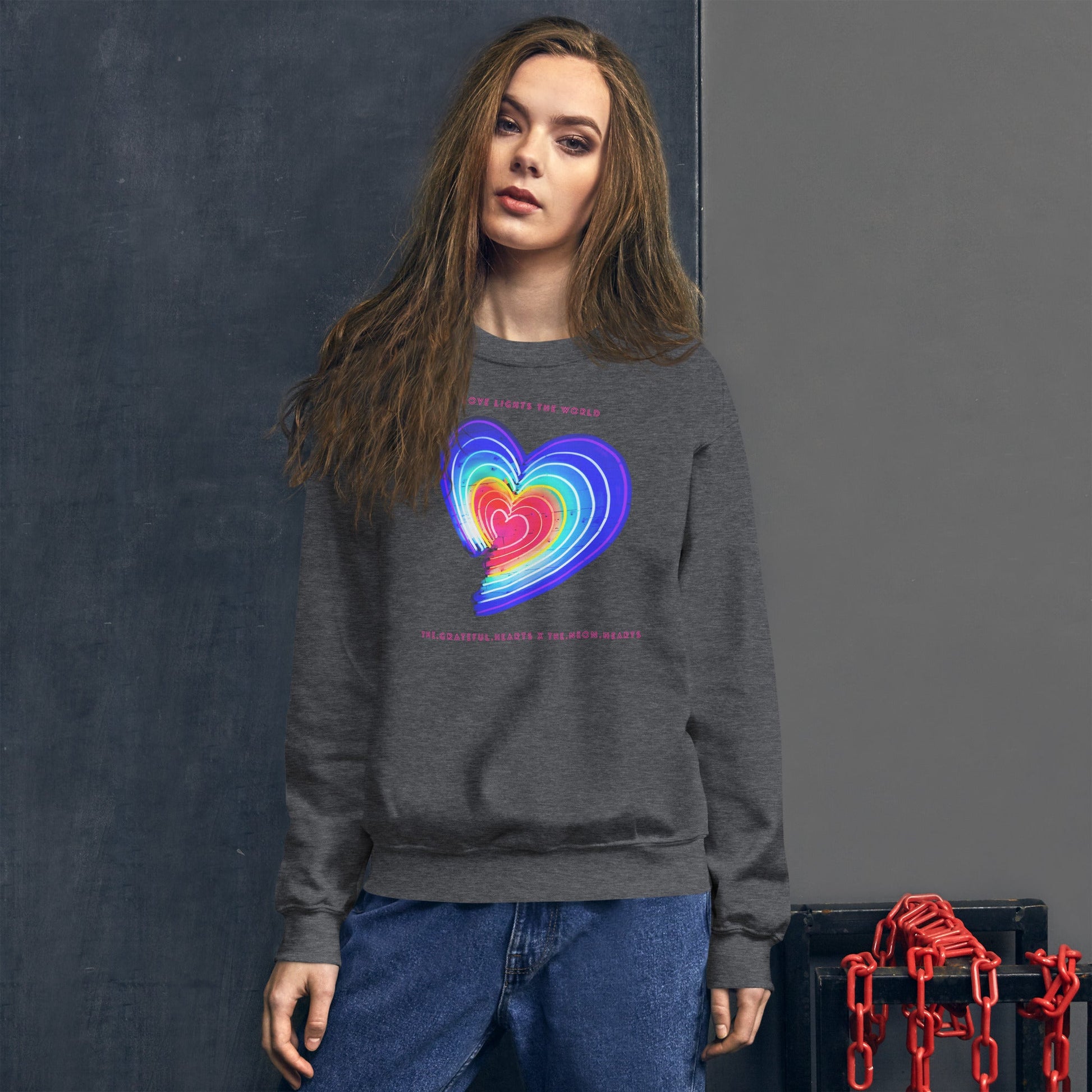 The Neon Heart - Love Lights The World ✨❤️ Unisex Sweatshirt (Available in Various Colors!) - The Grateful Hearts