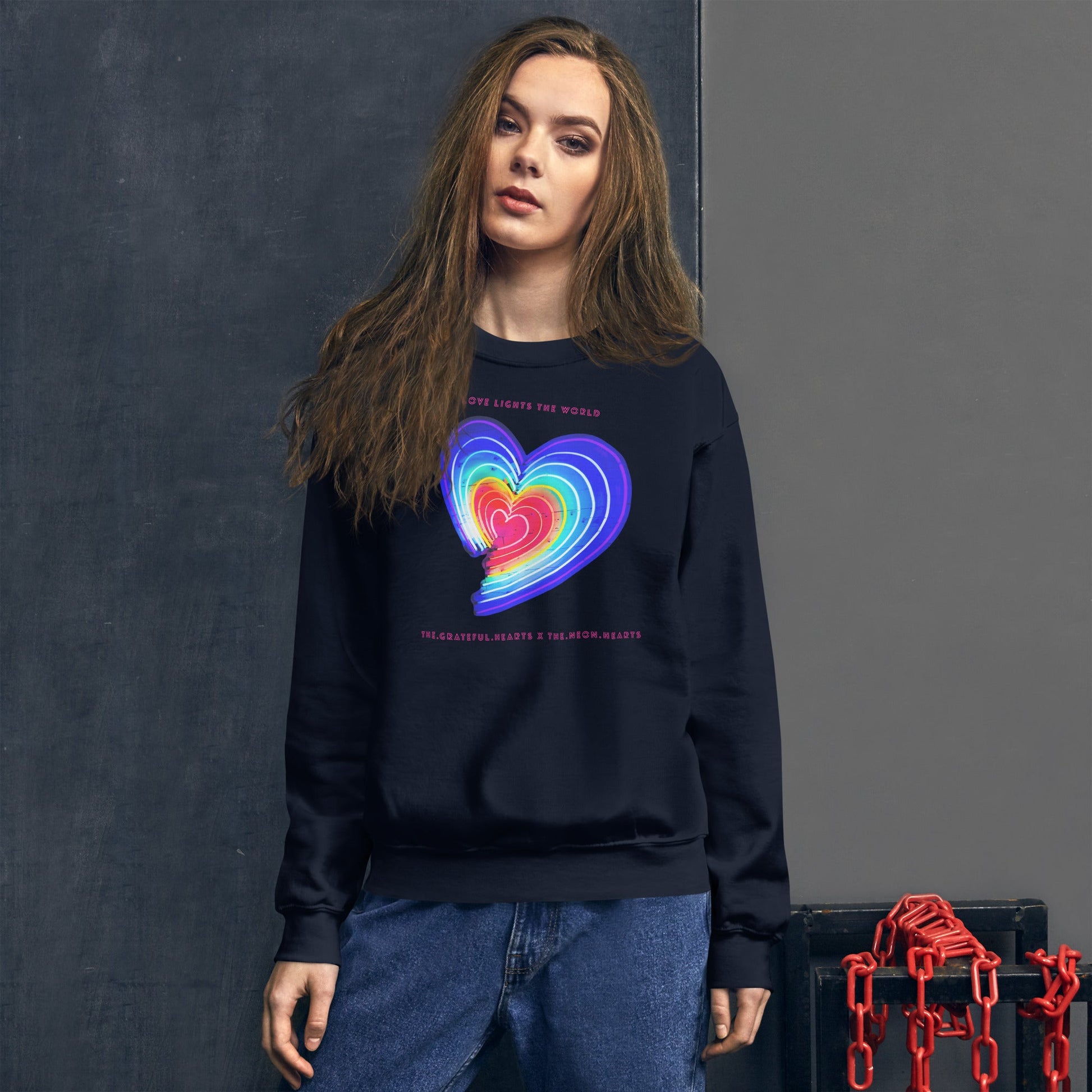 The Neon Heart - Love Lights The World ✨❤️ Unisex Sweatshirt (Available in Various Colors!) - The Grateful Hearts