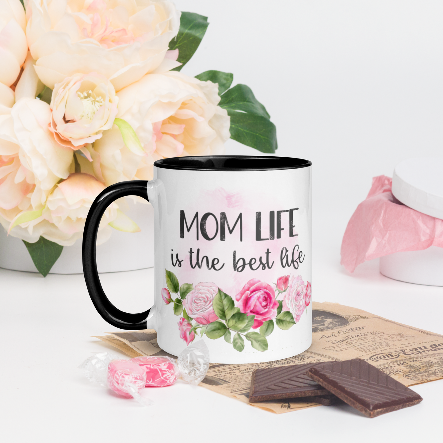 Mom Life is the Best Life ❤️ Ceramic Mug with Color Accent (Available in Various Colors!)