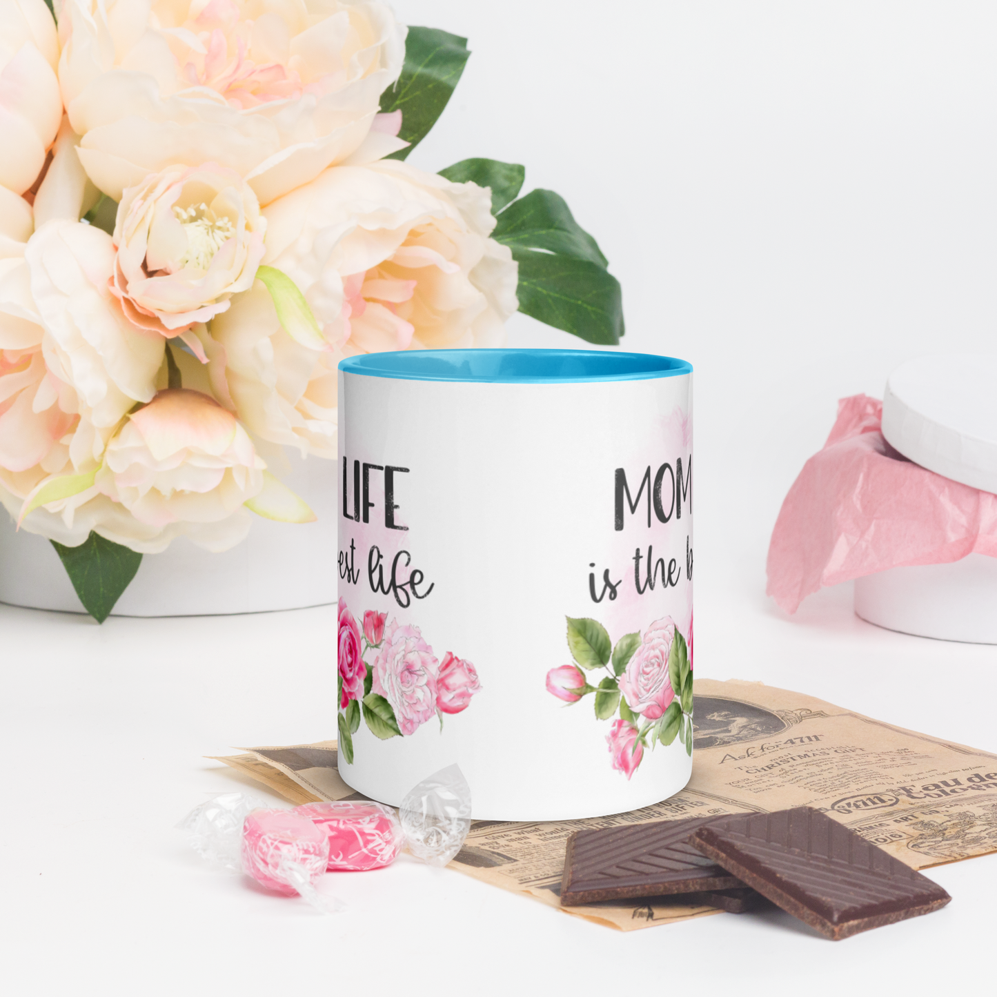 Mom Life is the Best Life ❤️ Ceramic Mug with Color Accent (Available in Various Colors!)