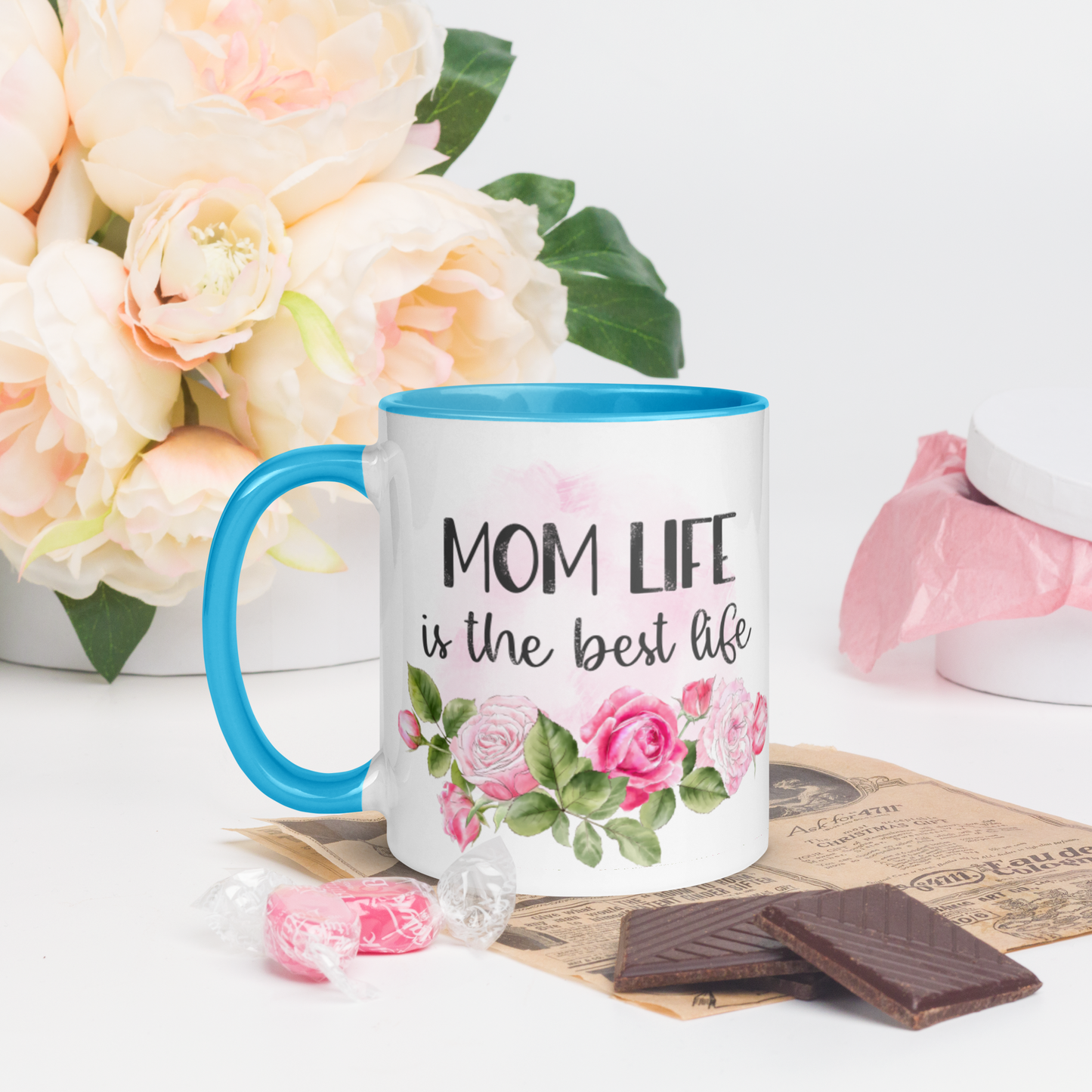 Mom Life is the Best Life ❤️ Ceramic Mug with Color Accent (Available in Various Colors!)