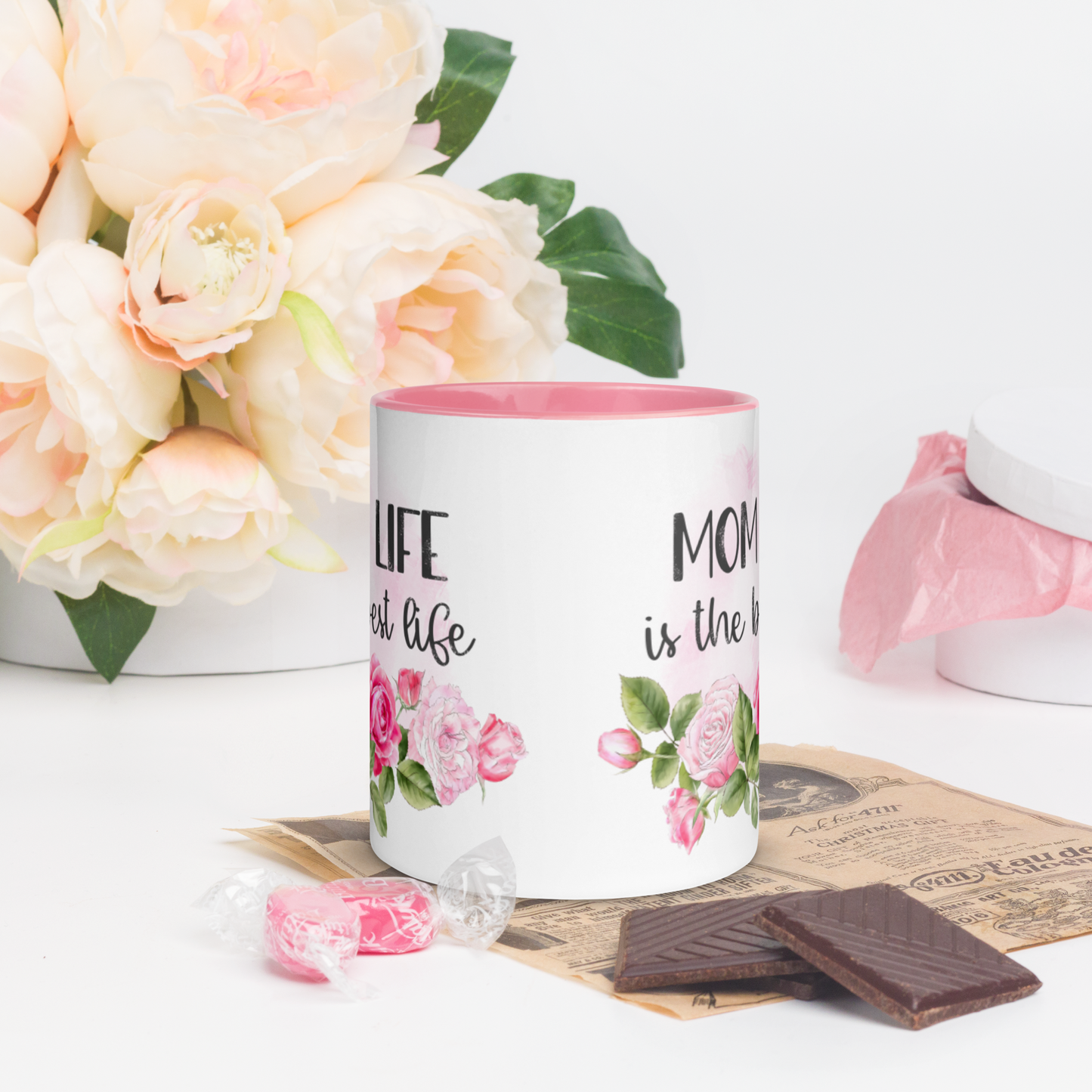 Mom Life is the Best Life ❤️ Ceramic Mug with Color Accent (Available in Various Colors!)