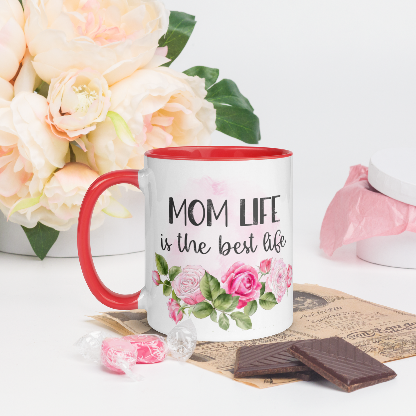 Mom Life is the Best Life ❤️ Ceramic Mug with Color Accent (Available in Various Colors!)