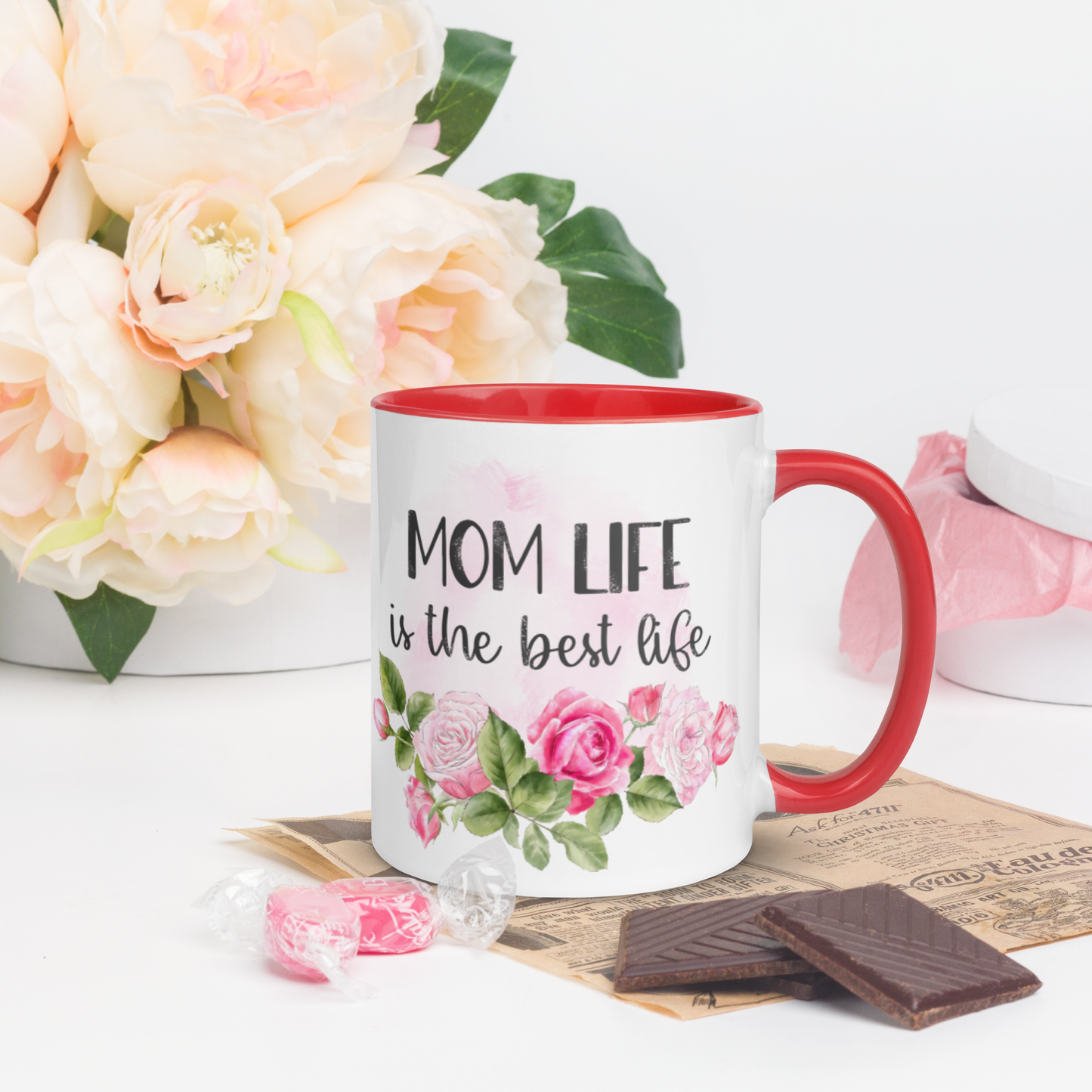 Mom Life is the Best Life ❤️ Ceramic Mug with Color Accent (Available in Various Colors!)