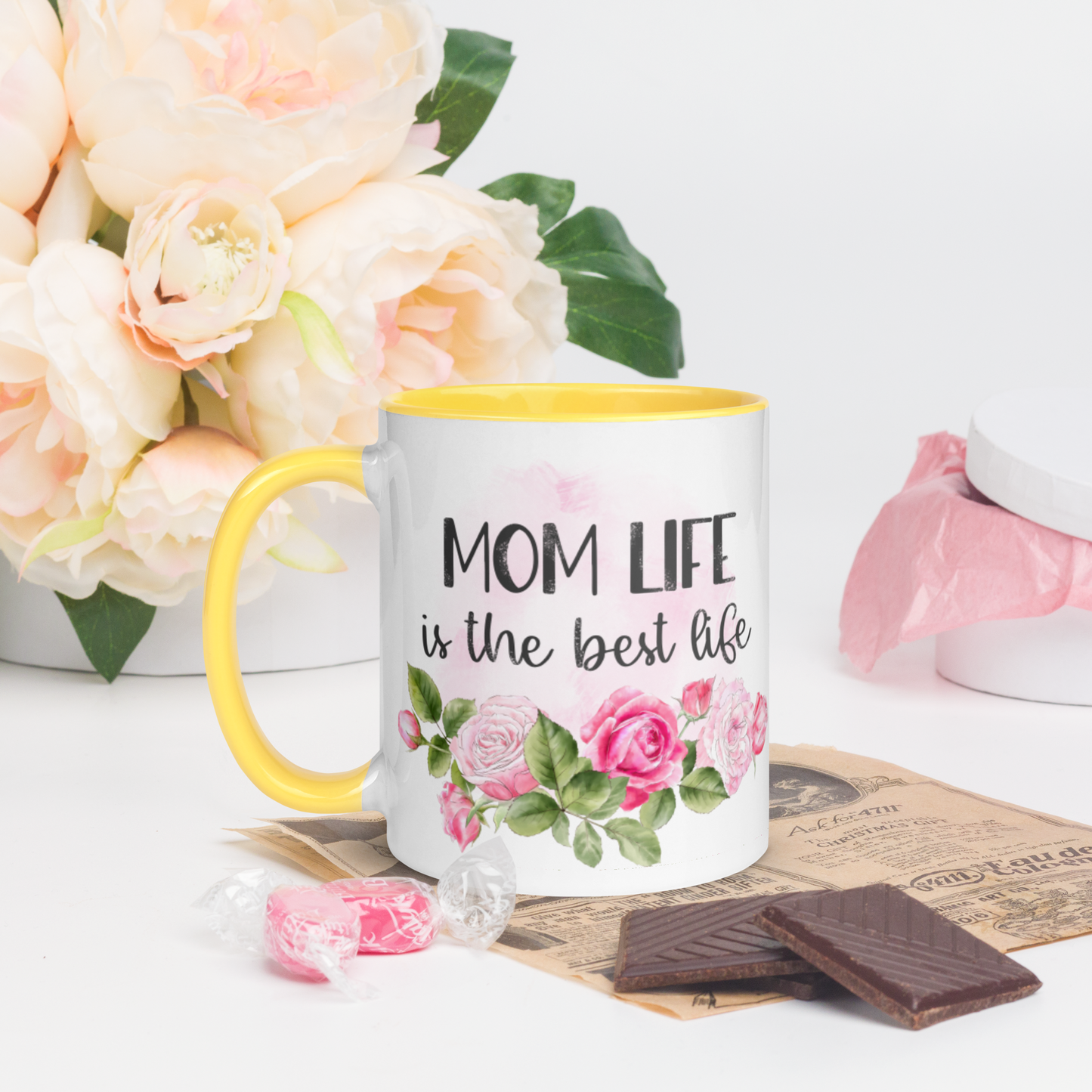 Mom Life is the Best Life ❤️ Ceramic Mug with Color Accent (Available in Various Colors!)